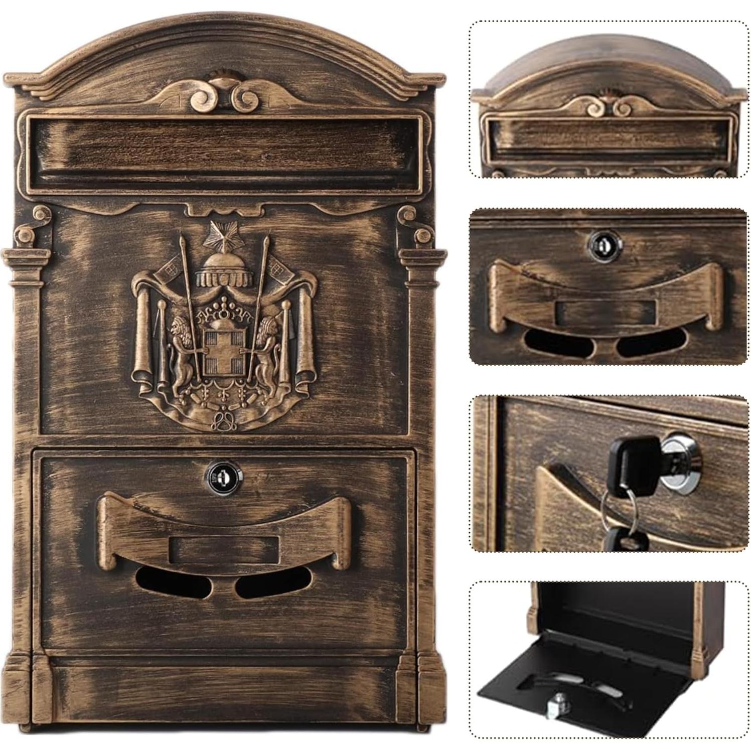 Buzón de Pared Vintage Petour con Cerradura y Gran Capacidad