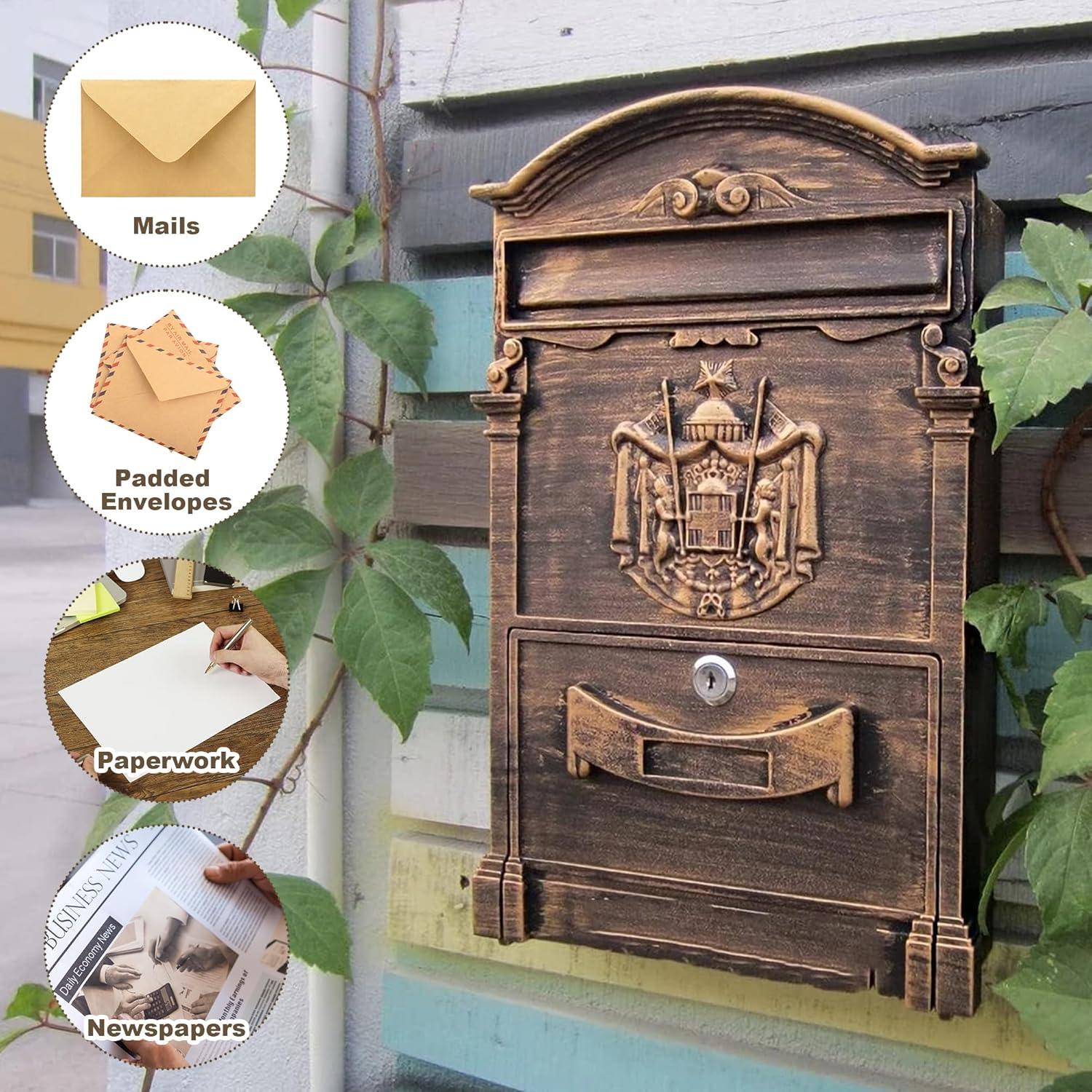 Buzón de Pared Vintage Petour con Cerradura y Gran Capacidad