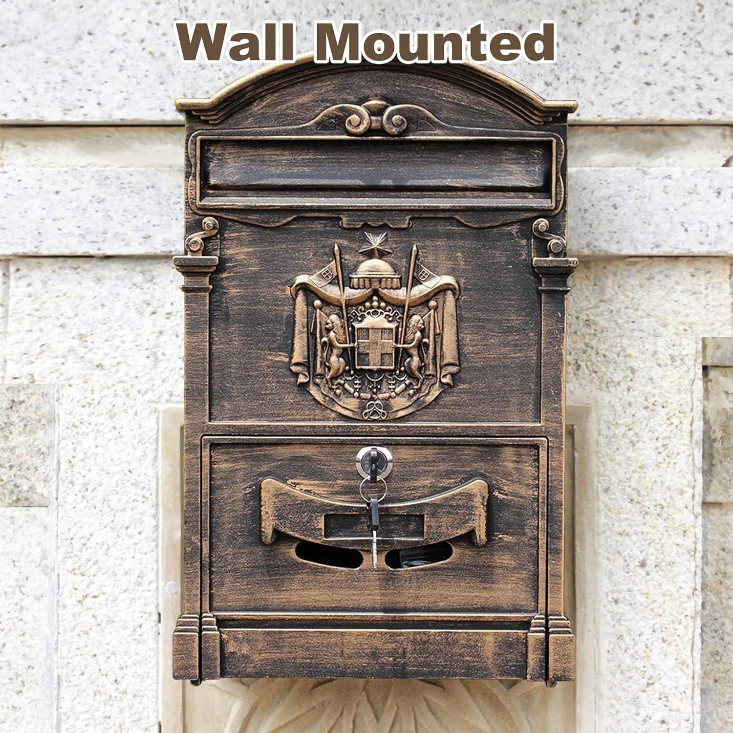 Buzón de Pared Vintage Petour con Cerradura y Gran Capacidad