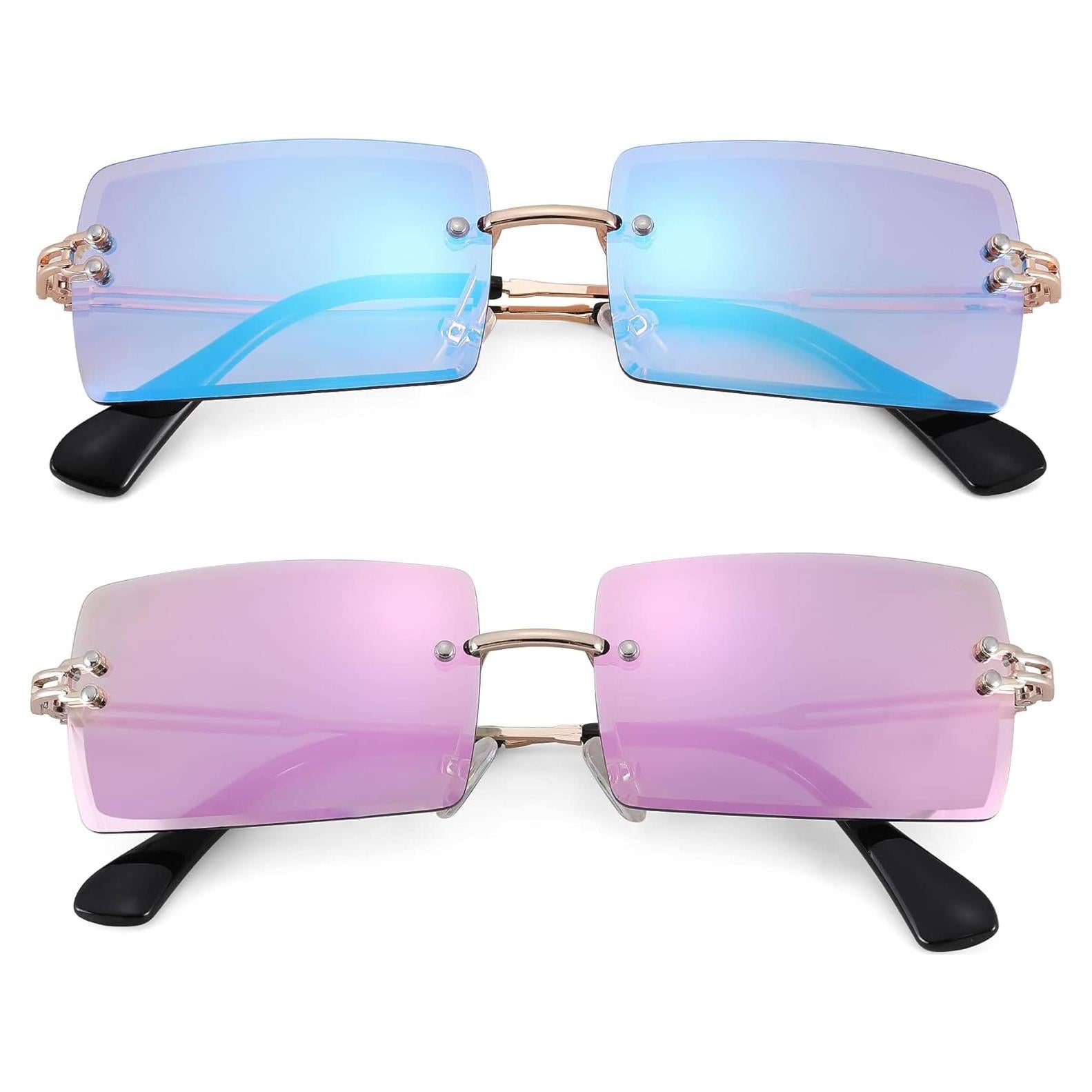 Gafas de Sol Rectangulares UV400 Metalicas Espejo Azul/Rosa
