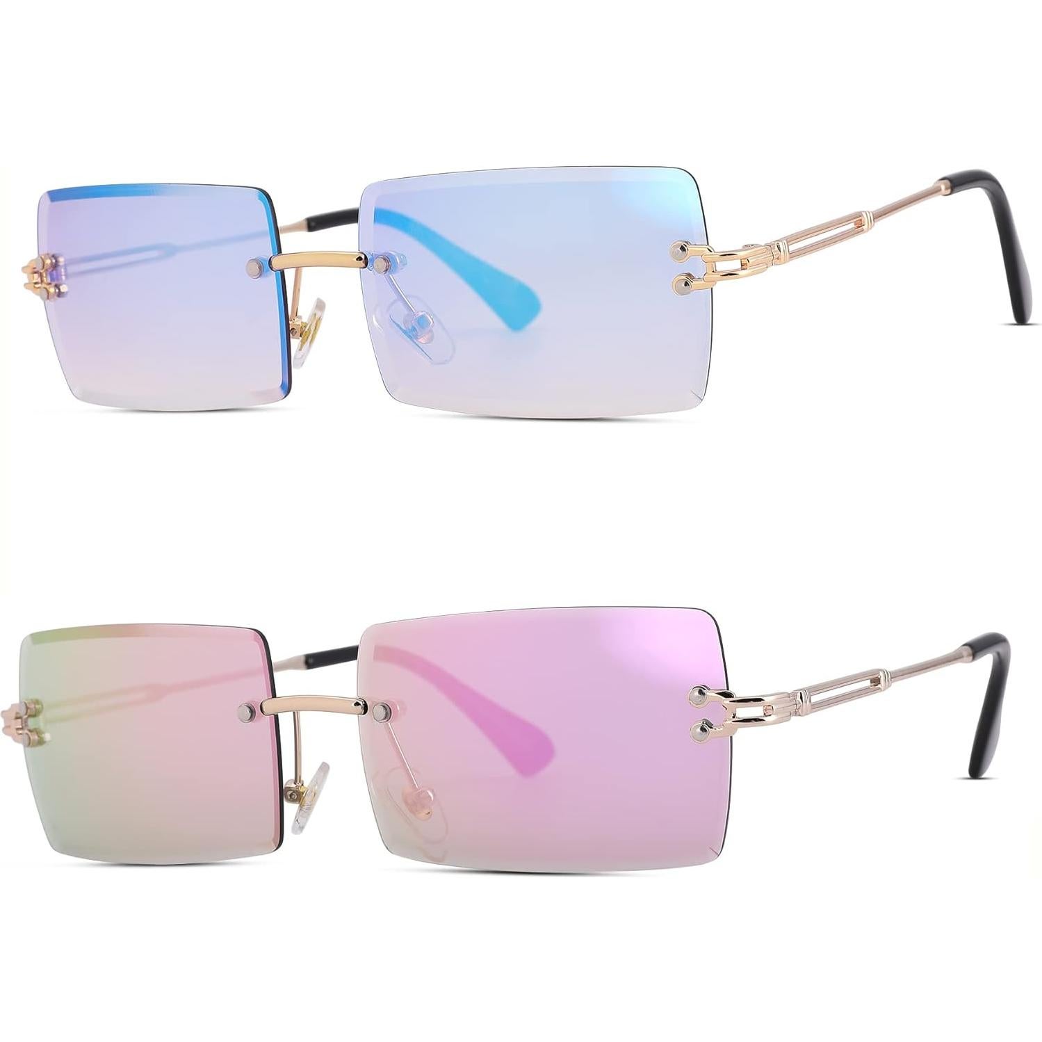 Gafas de Sol Rectangulares UV400 Metalicas Espejo Azul/Rosa