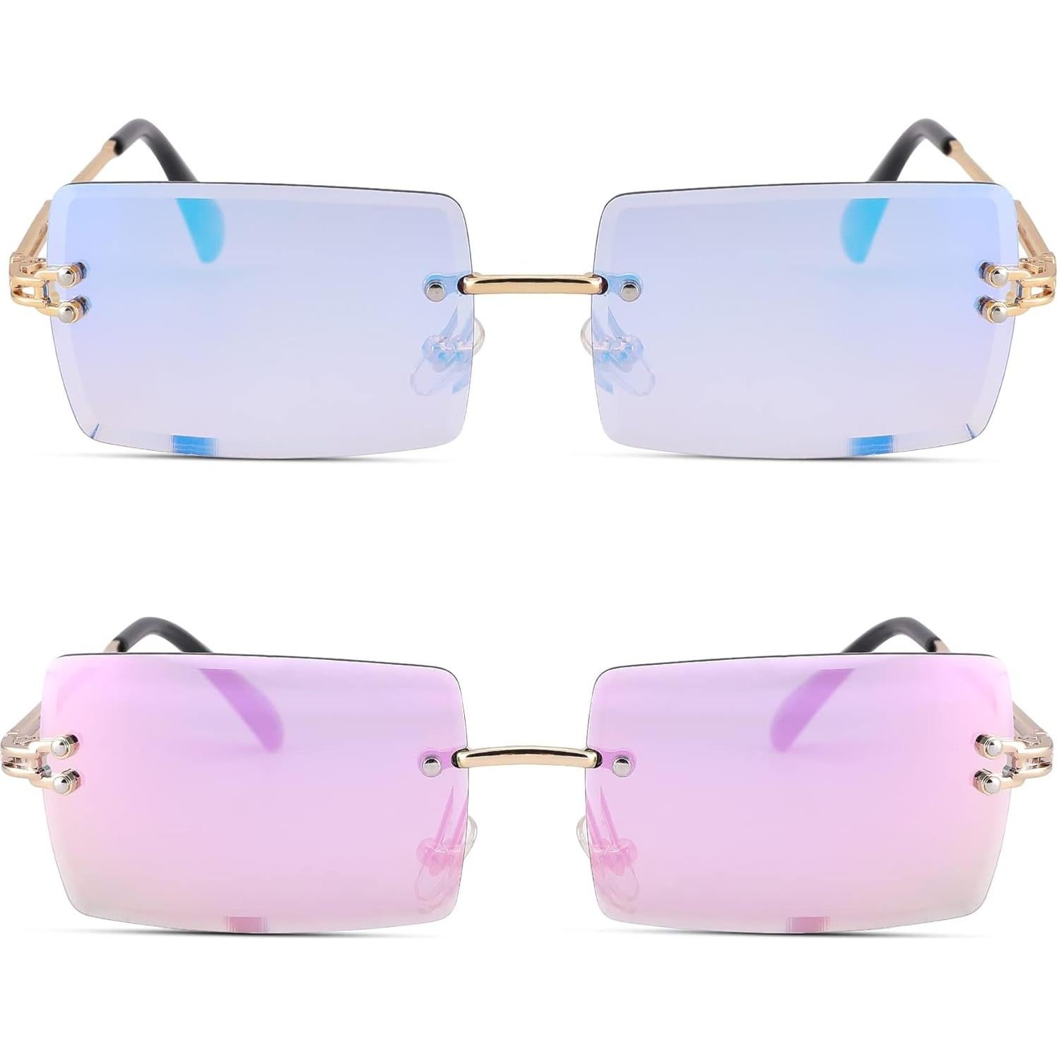 Gafas de Sol Rectangulares UV400 Metalicas Espejo Azul/Rosa