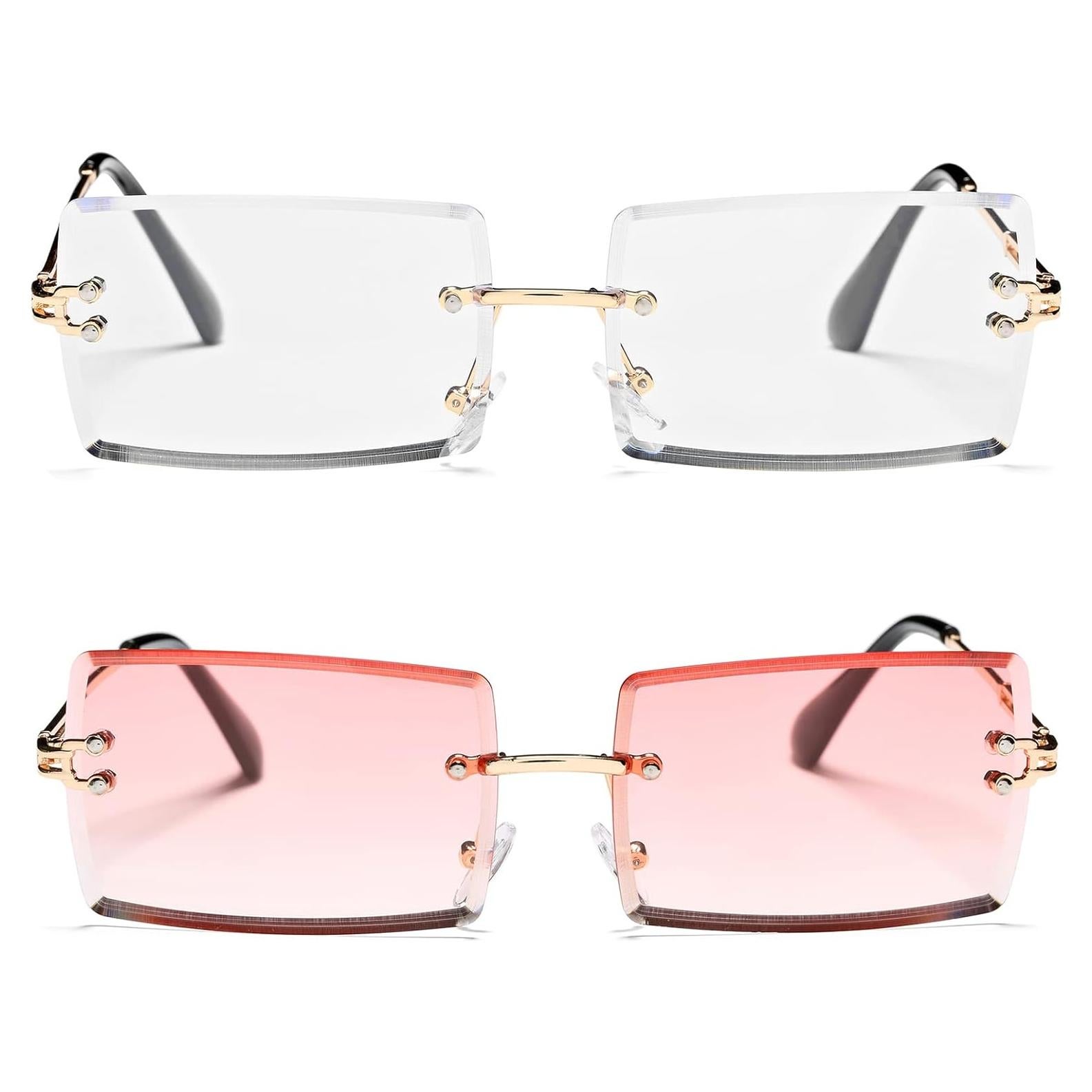 Gafas de Sol Rectangulares UV400 Metal Rosa y Claro