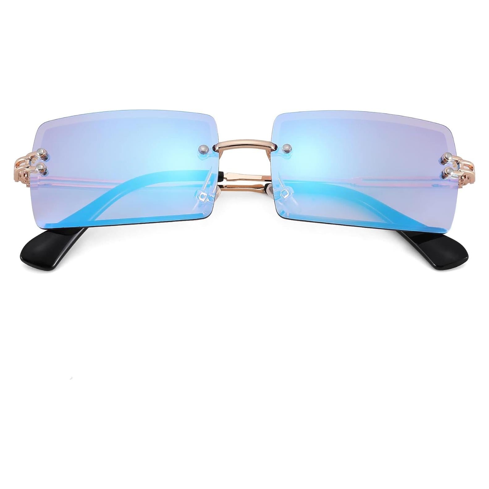 Gafas de Sol Rectangulares UV400 Espejo Azul Metal