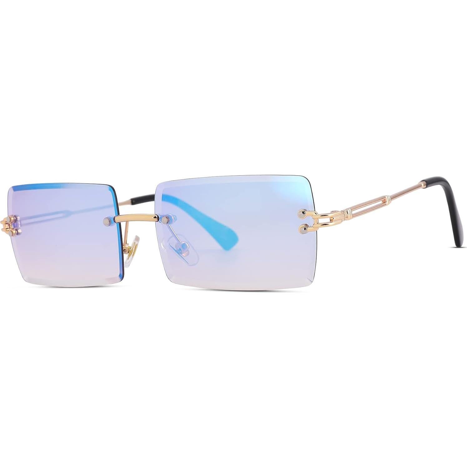 Gafas de Sol Rectangulares UV400 Espejo Azul Metal