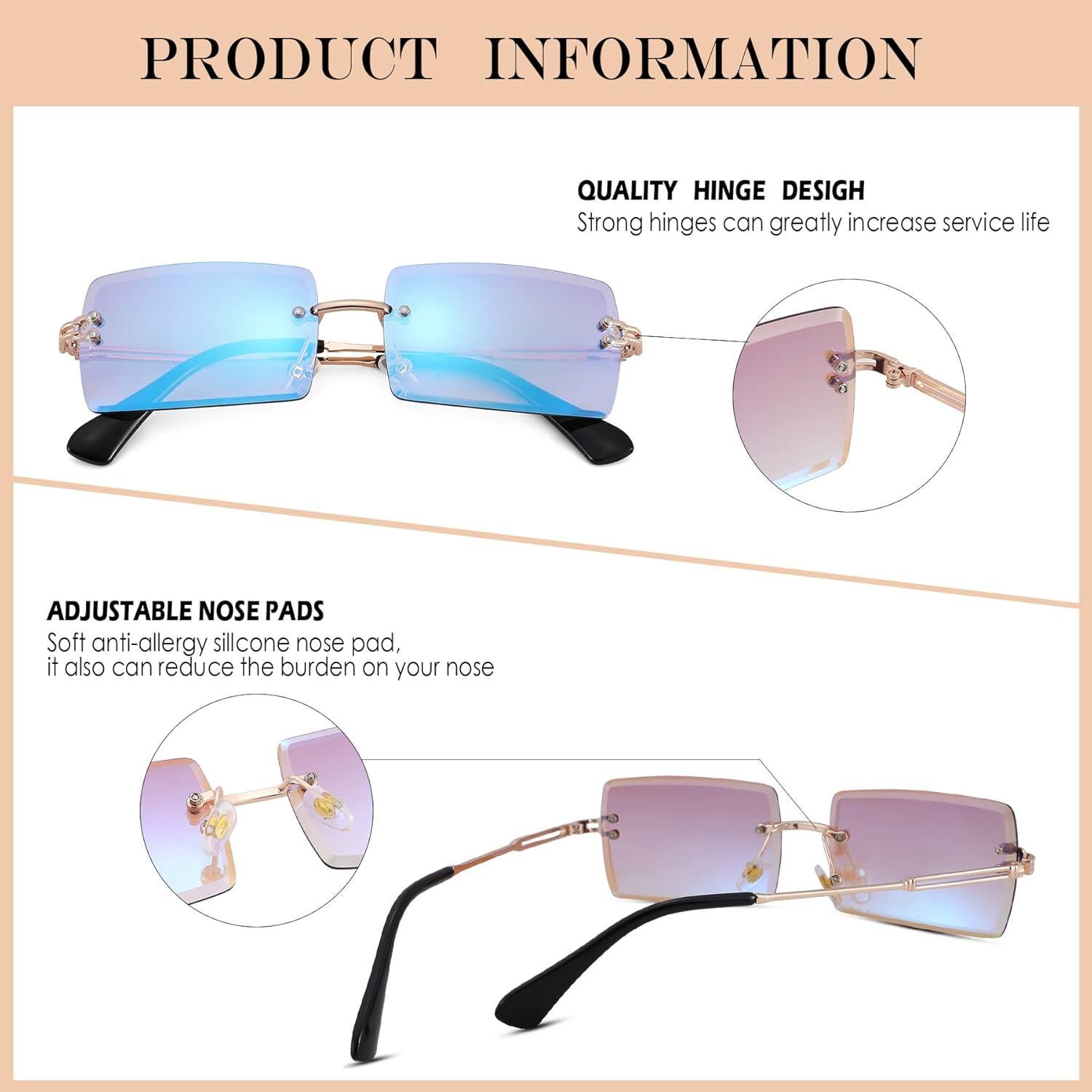 Gafas de Sol Rectangulares UV400 Espejo Azul Metal