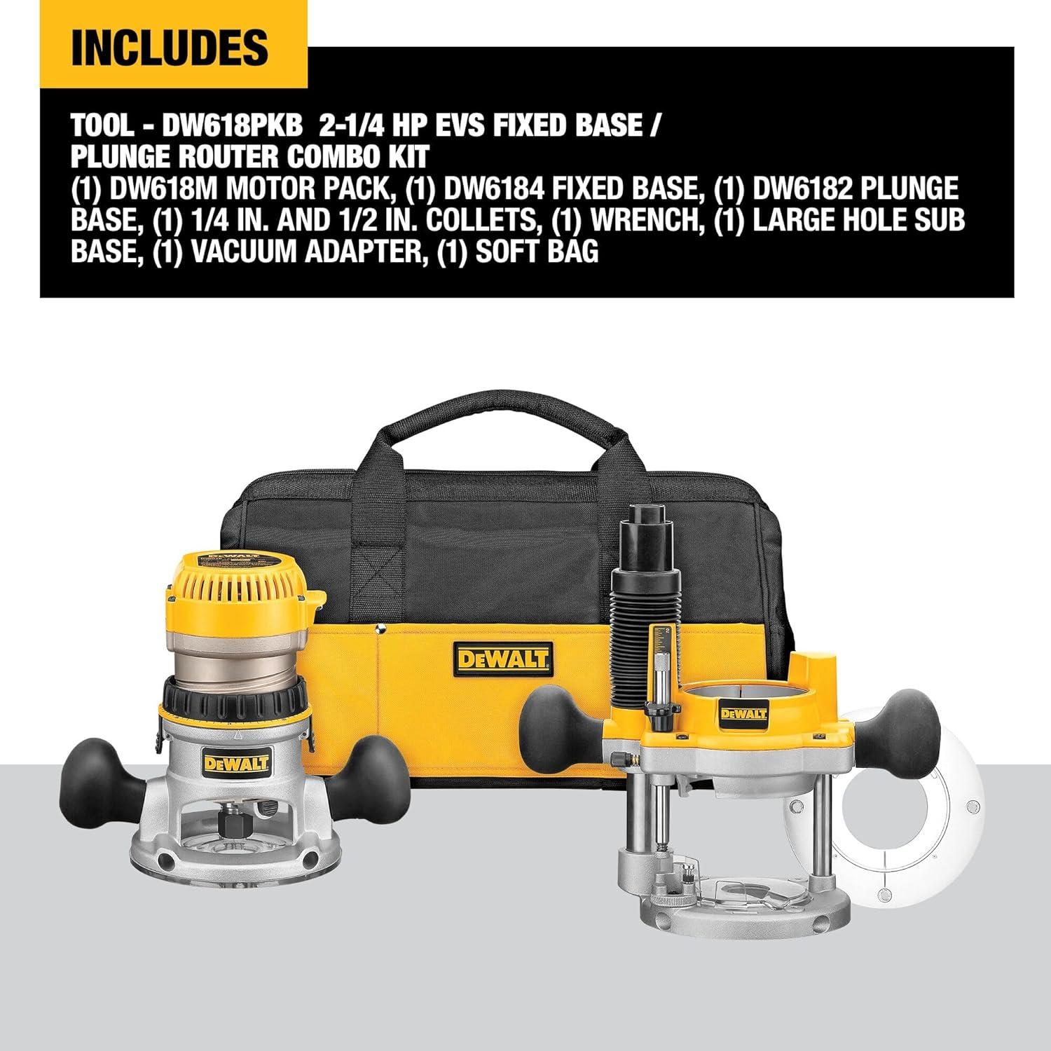 Router DEWALT DW618PKB 2.25 HP con Base Fija e Inmersión