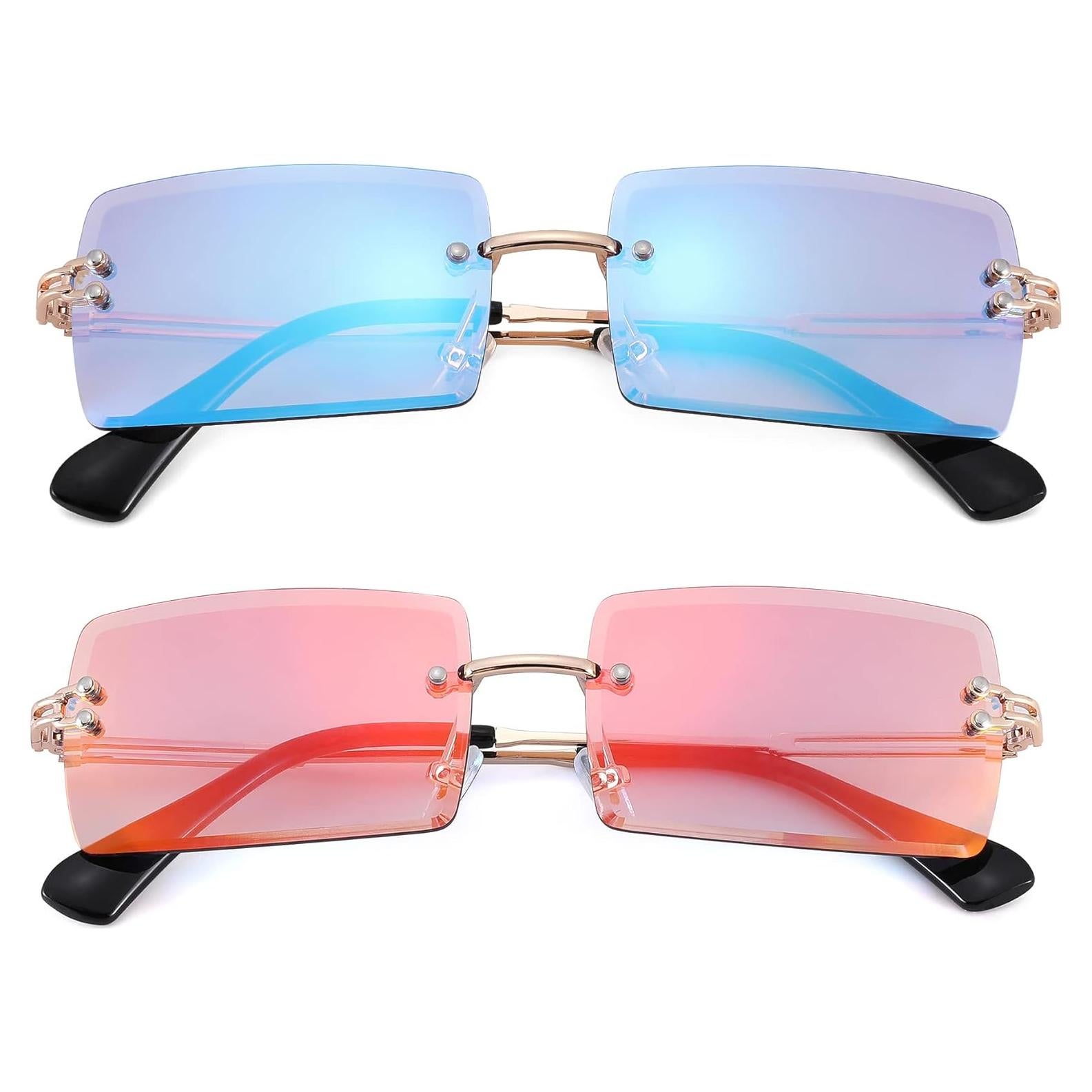 Gafas de Sol Rectangulares UV400 Metalicas Espejo Azul/Rojo