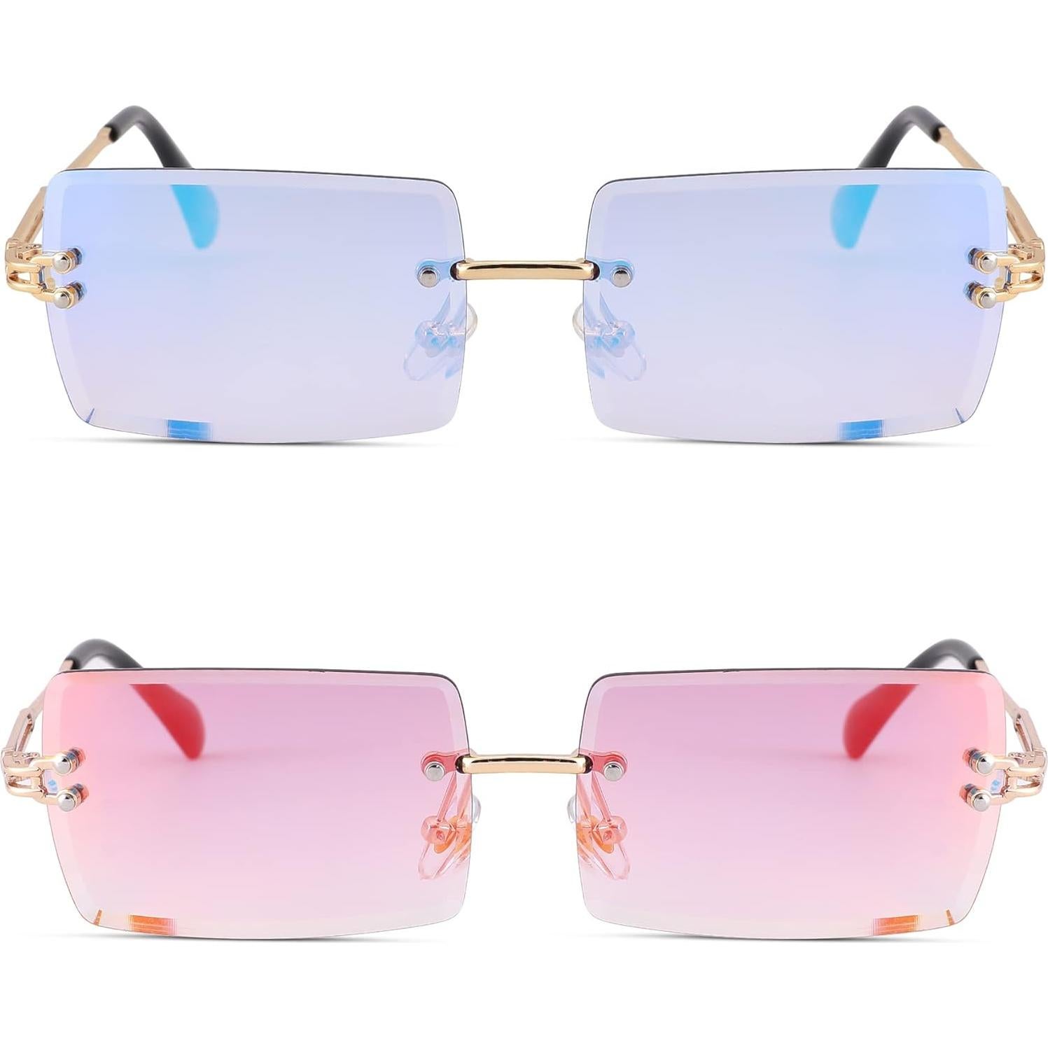 Gafas de Sol Rectangulares UV400 Metalicas Espejo Azul/Rojo