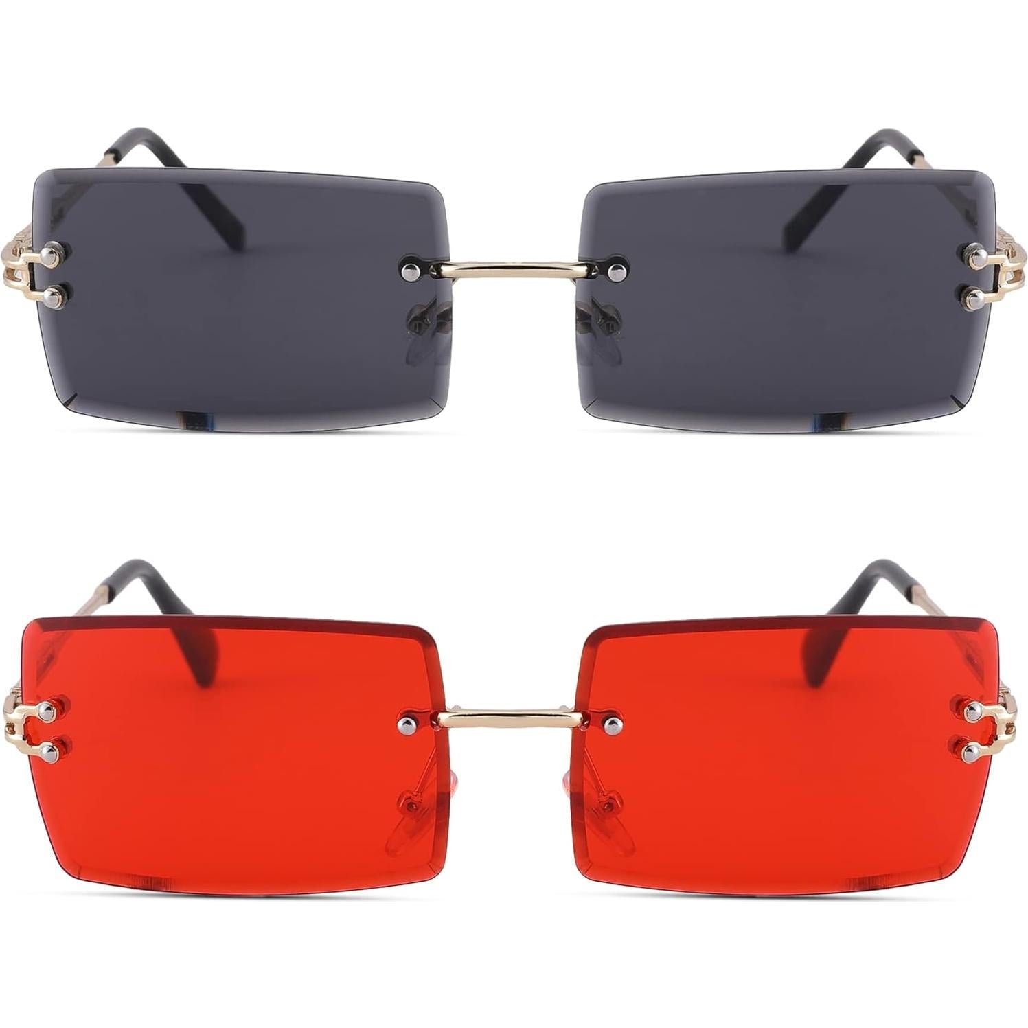 Gafas de Sol Rectangulares UV400 Metalicas 58mm Rojo y Gris