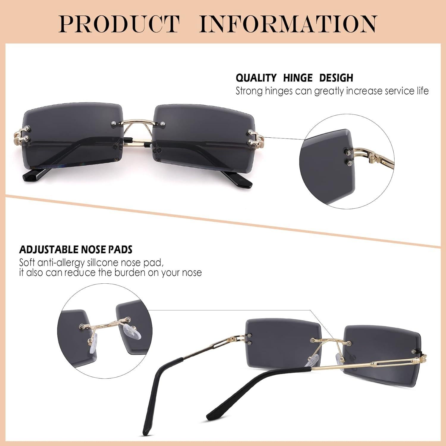 Gafas de Sol Rectangulares UV400 Metalicas 58mm Rojo y Gris