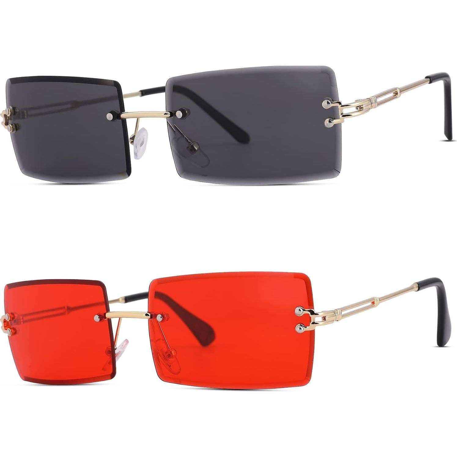 Gafas de Sol Rectangulares UV400 Metalicas 58mm Rojo y Gris