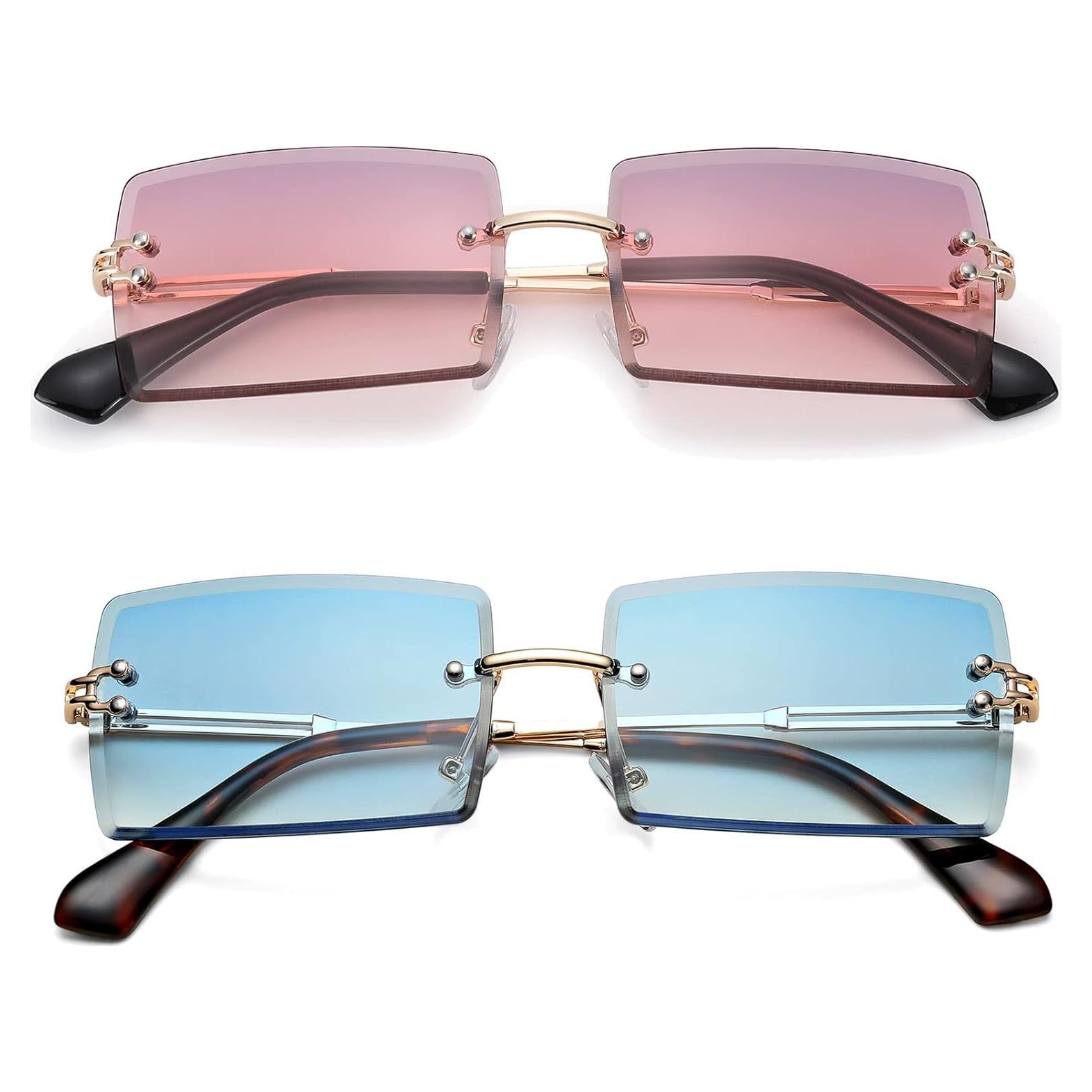 Gafas de Sol Rectangulares Metalizadas UV400 Azul y Rosa