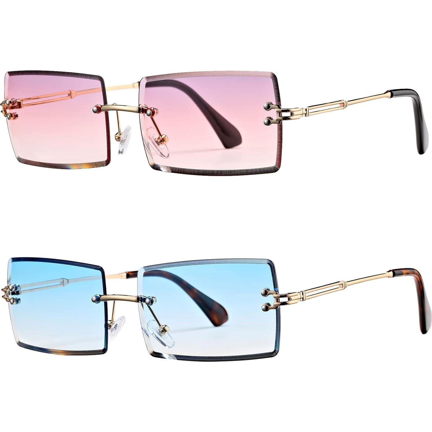 Gafas de Sol Rectangulares Metalizadas UV400 Azul y Rosa