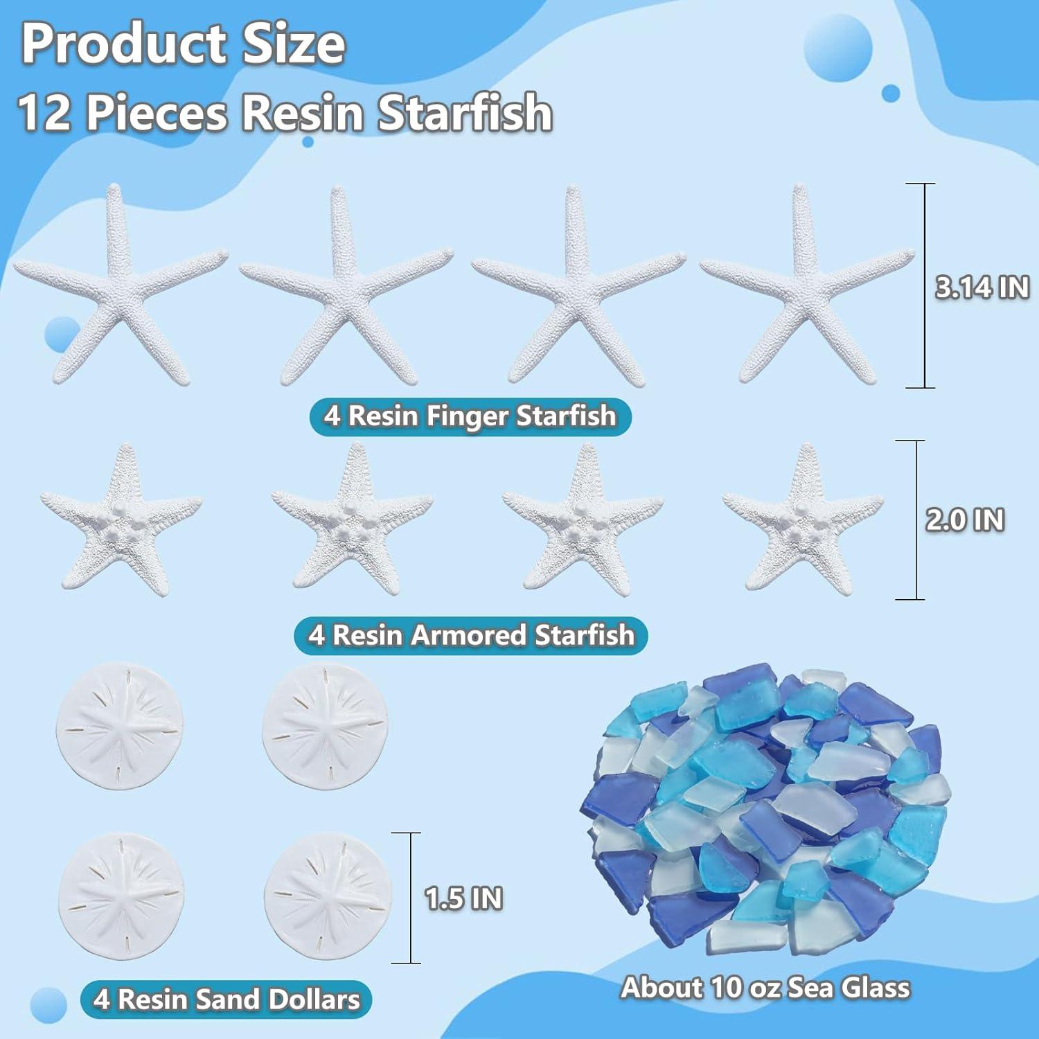 12 Estrellas de Mar de Resina y 283g de Vidrio Marino Decorativo