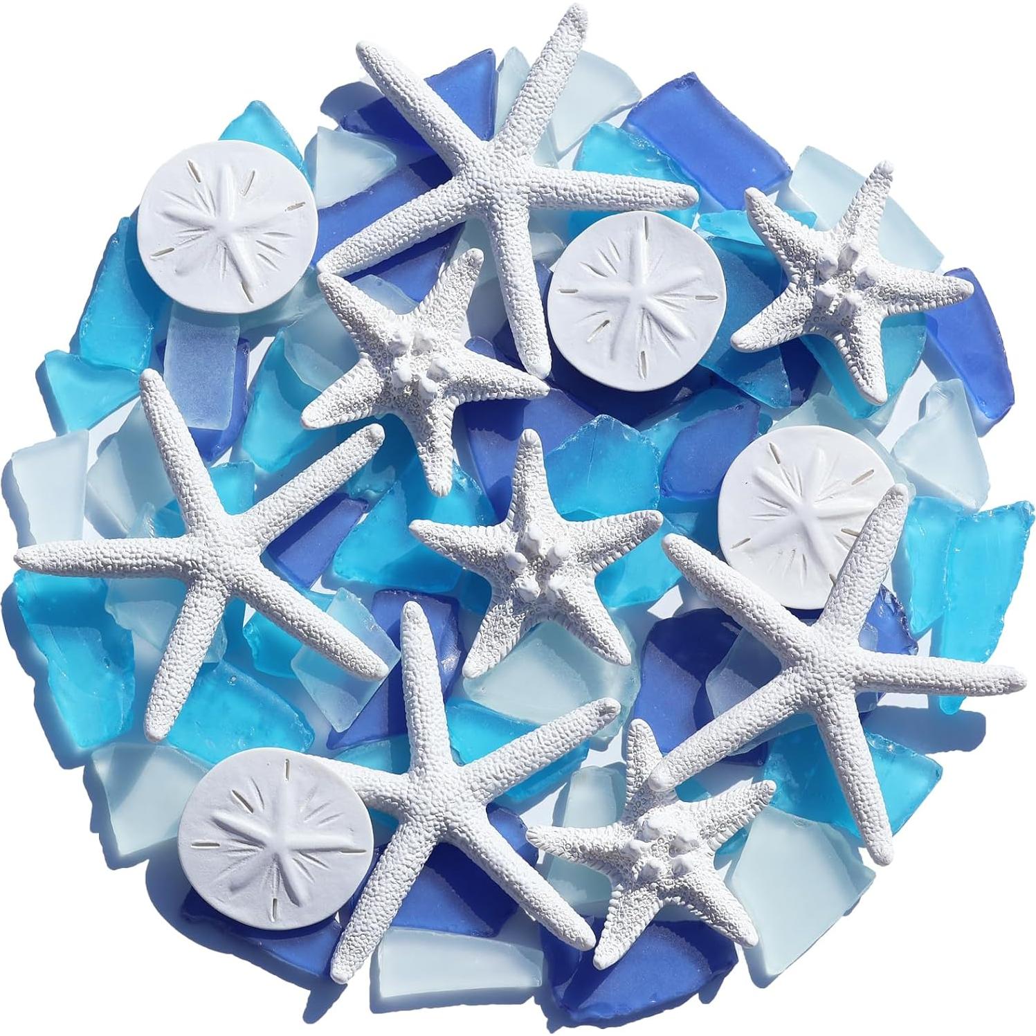 12 Estrellas de Mar de Resina y 283g de Vidrio Marino Decorativo