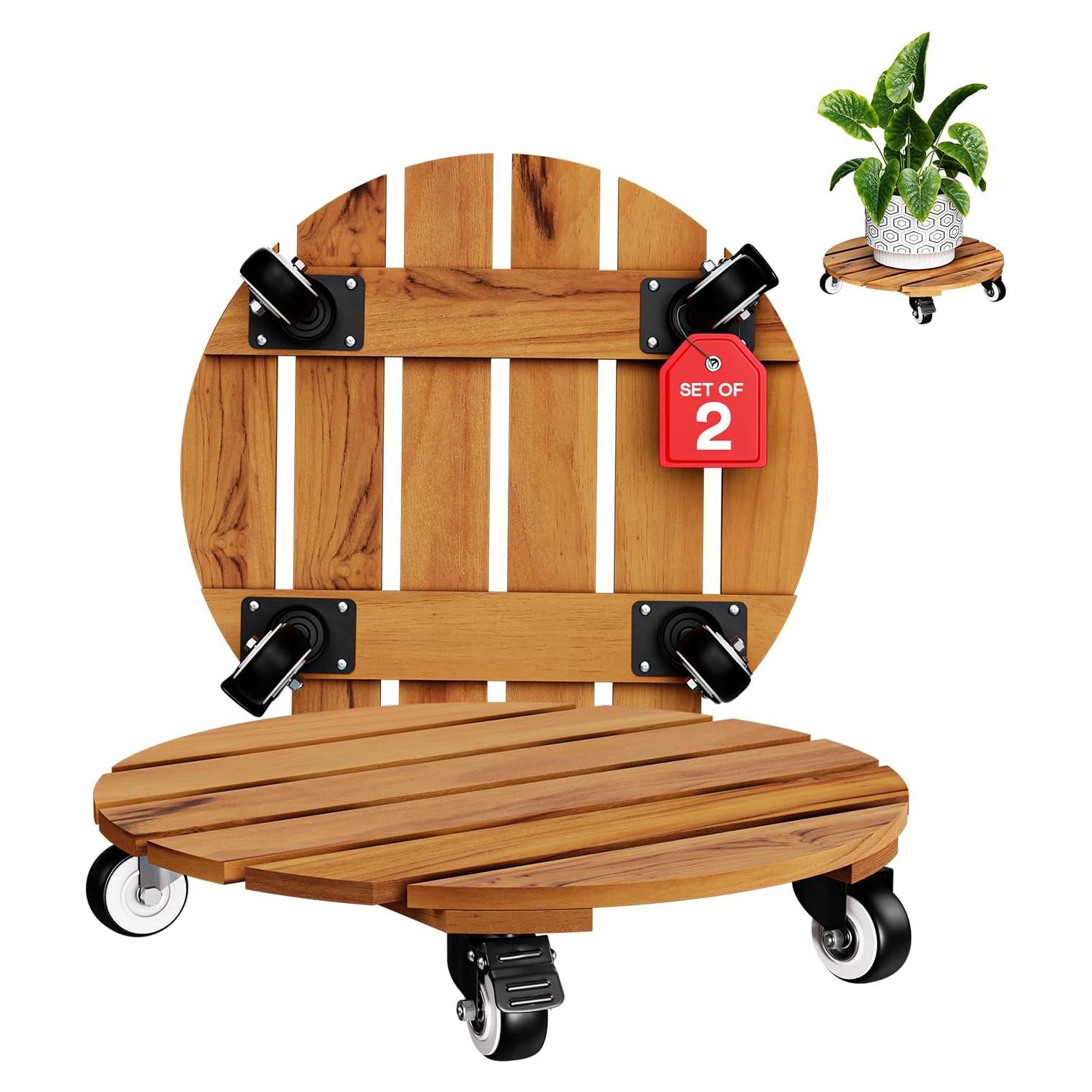 Carrito de Madera Redondo Idzo 2-Pack 30 cm Acacia 120 kg