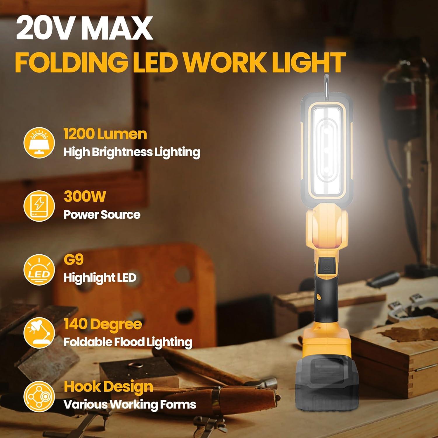Luz de trabajo LED YAWV 20V MAX 1000 lúmenes ajustable