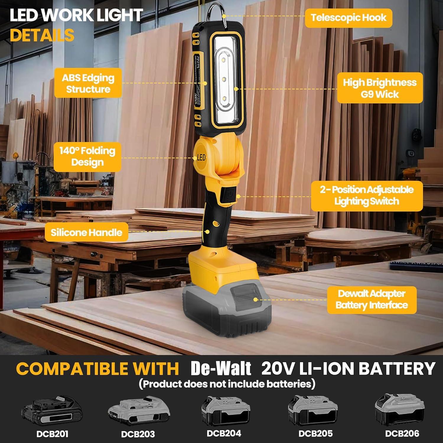 Luz de trabajo LED YAWV 20V MAX 1000 lúmenes ajustable
