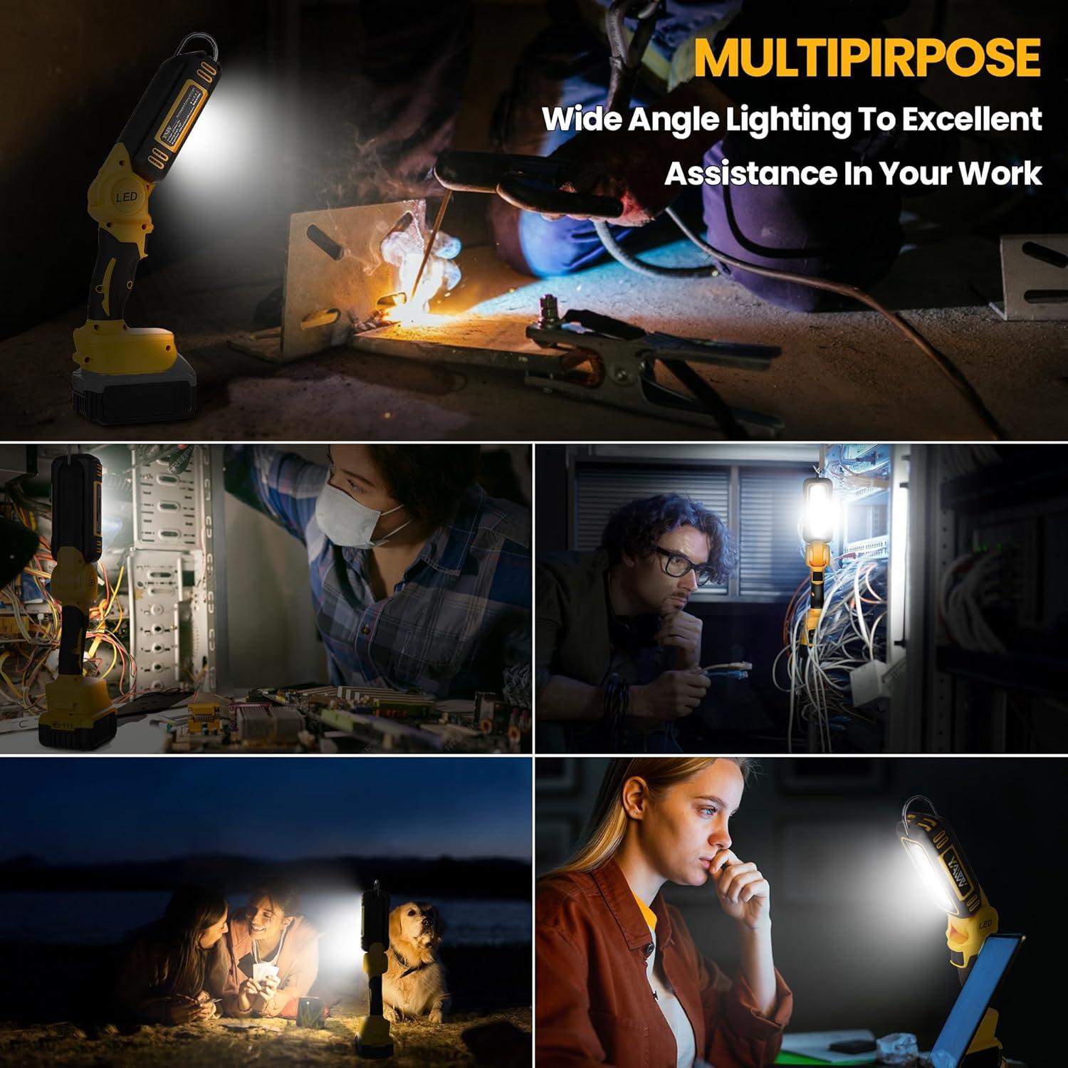 Luz de trabajo LED YAWV 20V MAX 1000 lúmenes ajustable