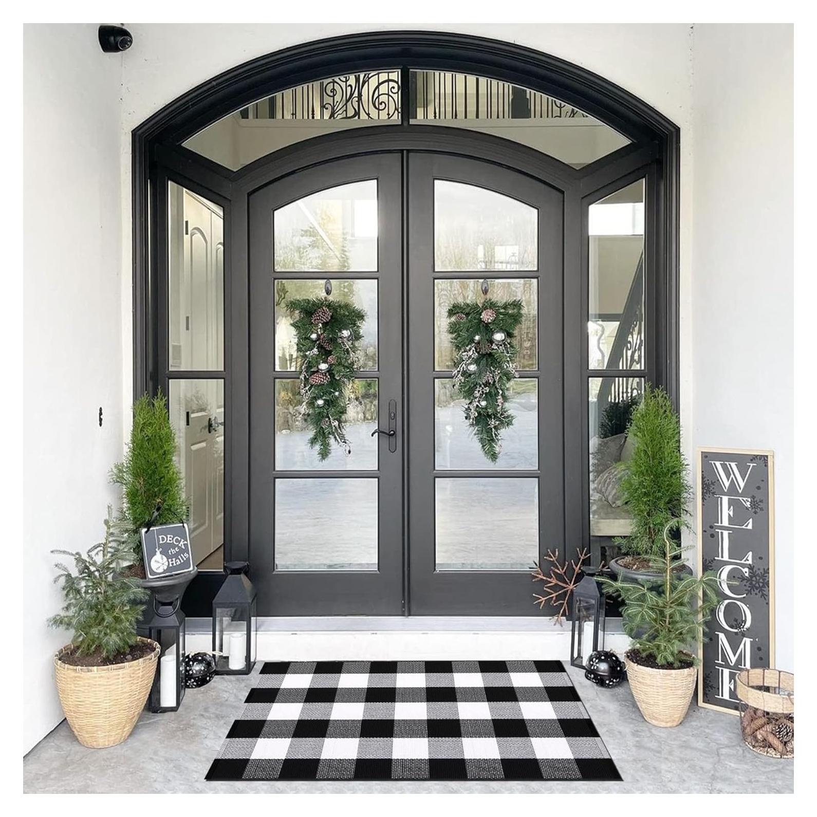 Alfombra Rectangular SEEKSEE 70x110cm Algodón Cuadros Blanco y Negro