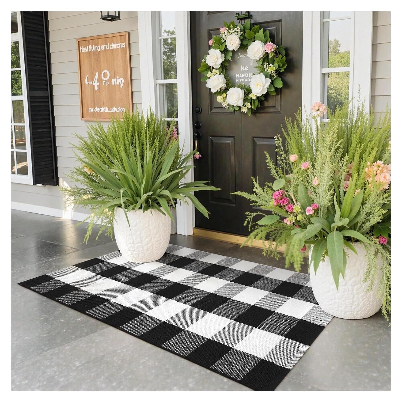 KIMODE Alfombra de Cuadros de Búfalo 61x130 cm para Exterior