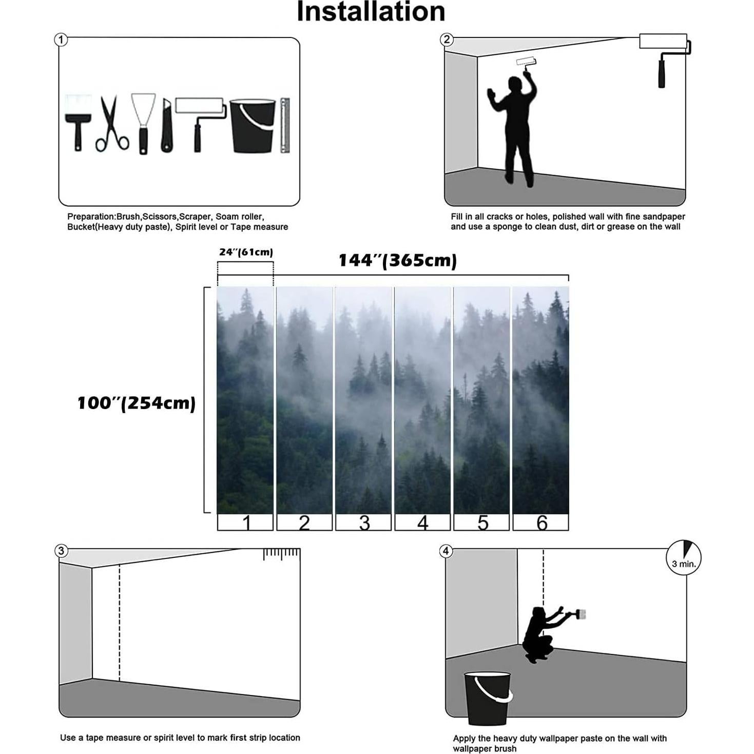Papel Tapiz 3D Autoadhesivo AFWADFWA Paisaje Montañas 365x254cm