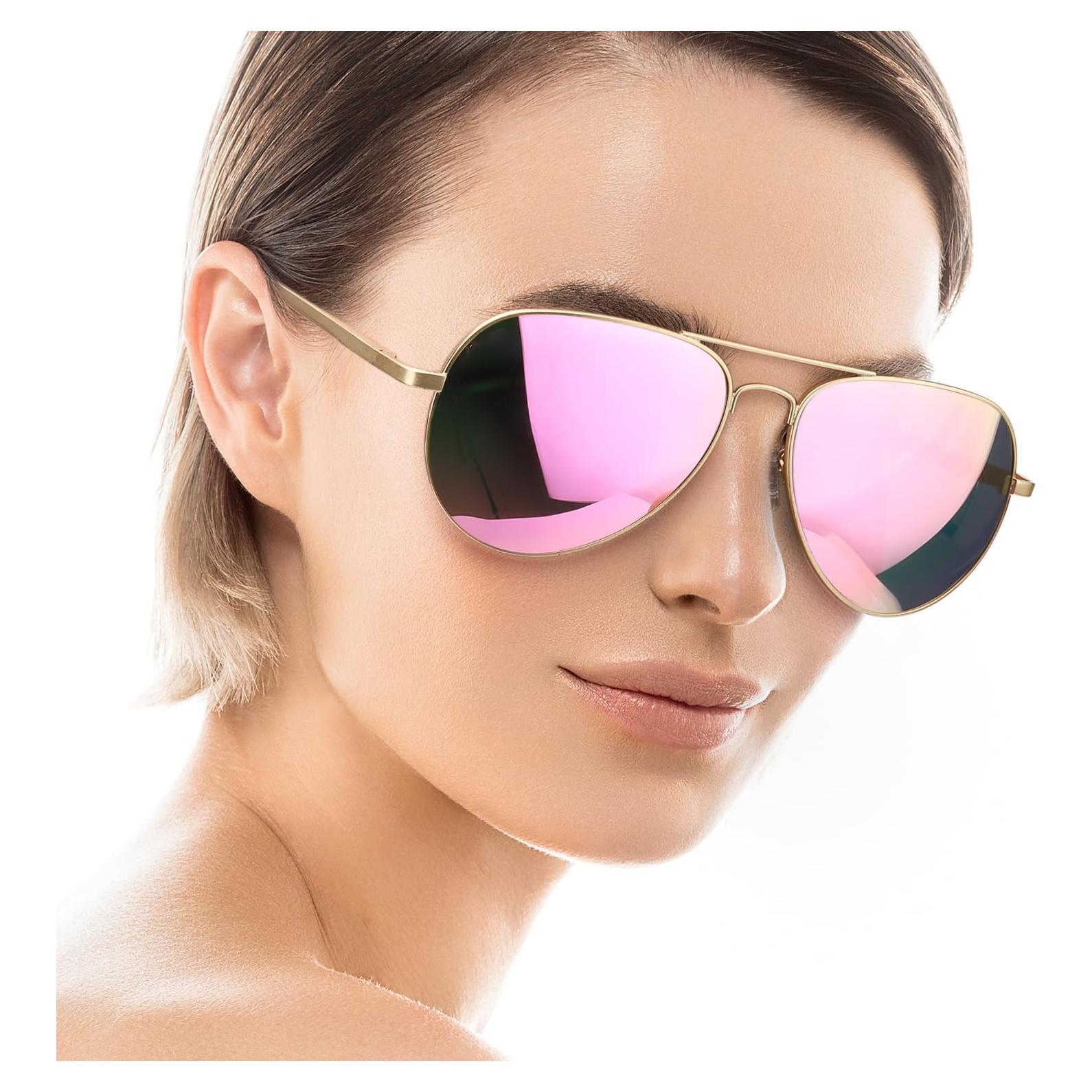 Gafas de sol Aviador SODQW polarizadas UV400 unisex oro rosa