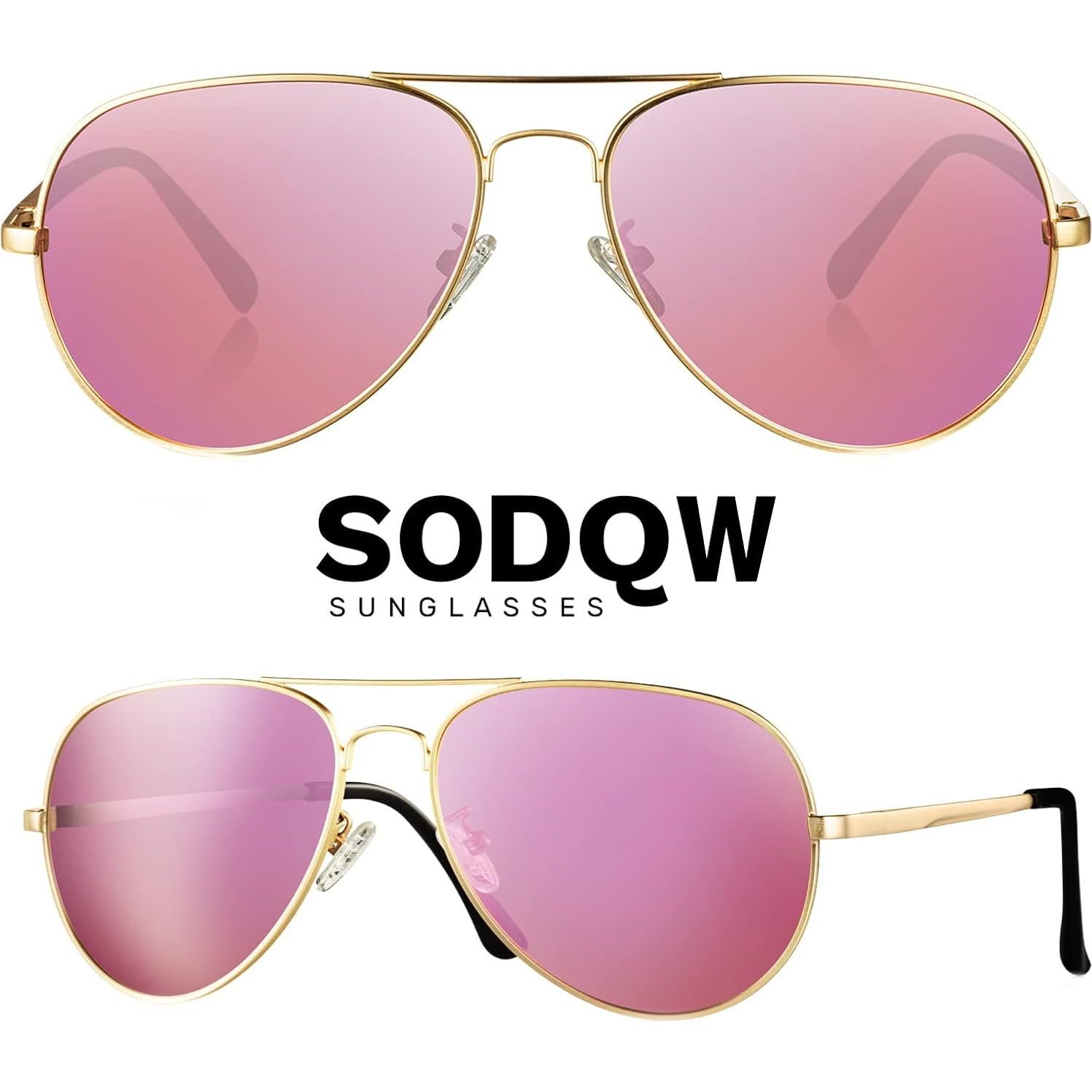 Gafas de sol Aviador SODQW polarizadas UV400 unisex oro rosa