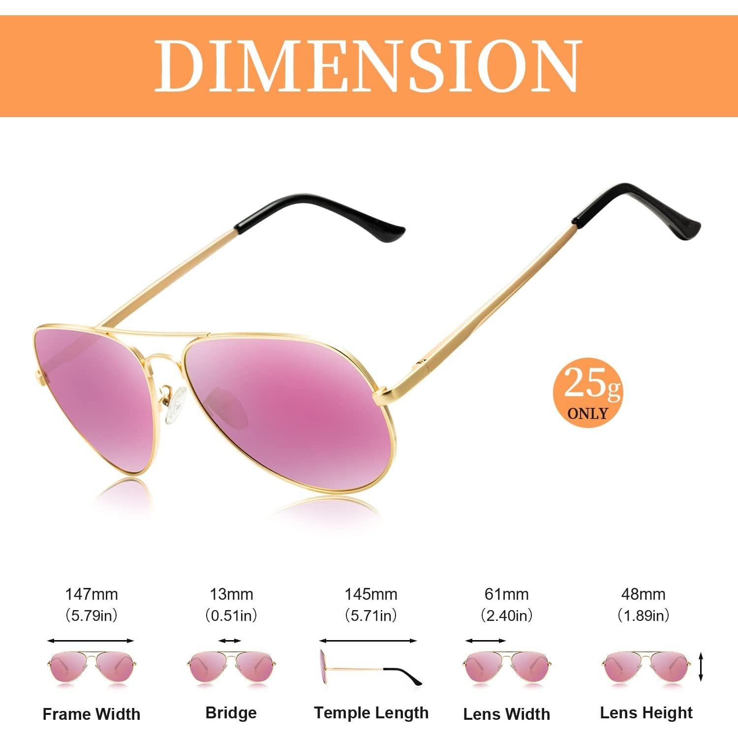 Gafas de sol Aviador SODQW polarizadas UV400 unisex oro rosa