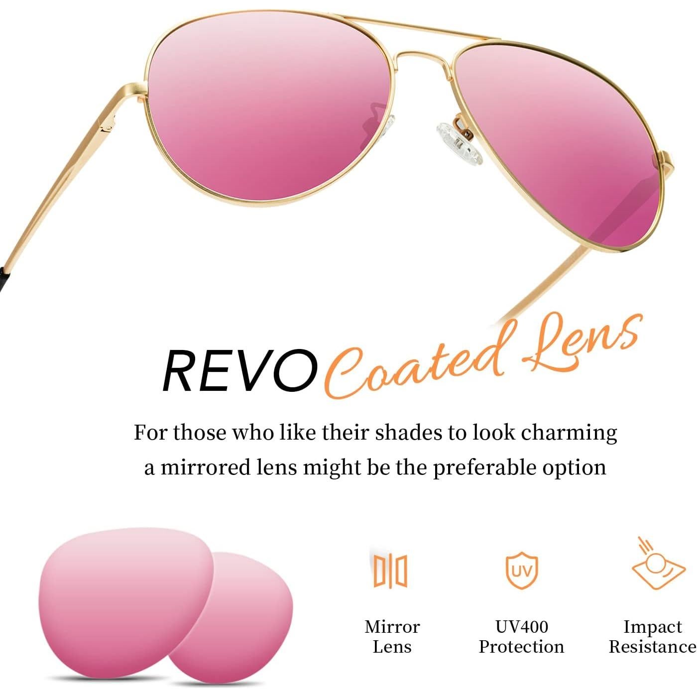 Gafas de sol Aviador SODQW polarizadas UV400 unisex oro rosa