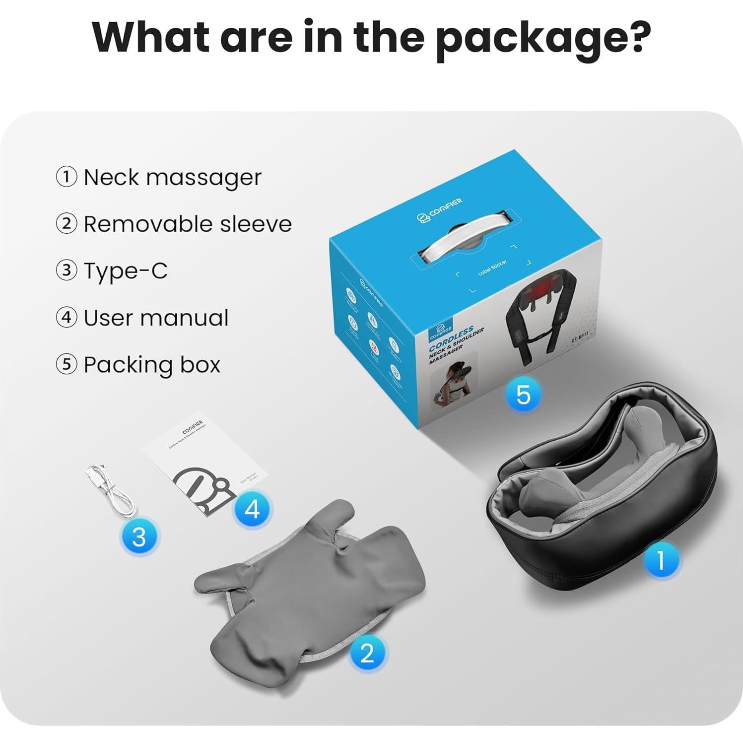 Masajeador de Cuello COMFIER CF-6811 Inalámbrico 4D con Calor