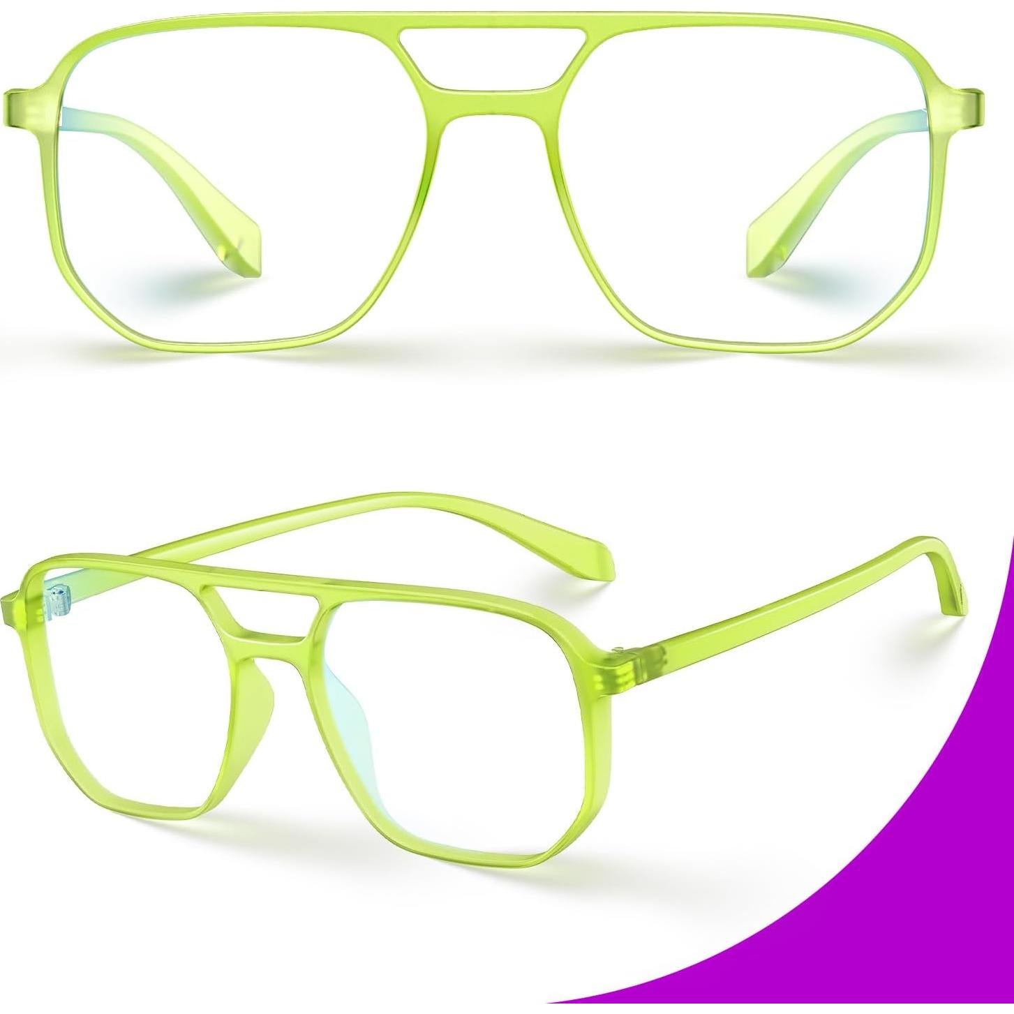 VISOONE Oversized Aviator Frame Lightweight Blue Light Blocking Glasses for Women Men Pilot Fake Nerd Eyeglasses Marion