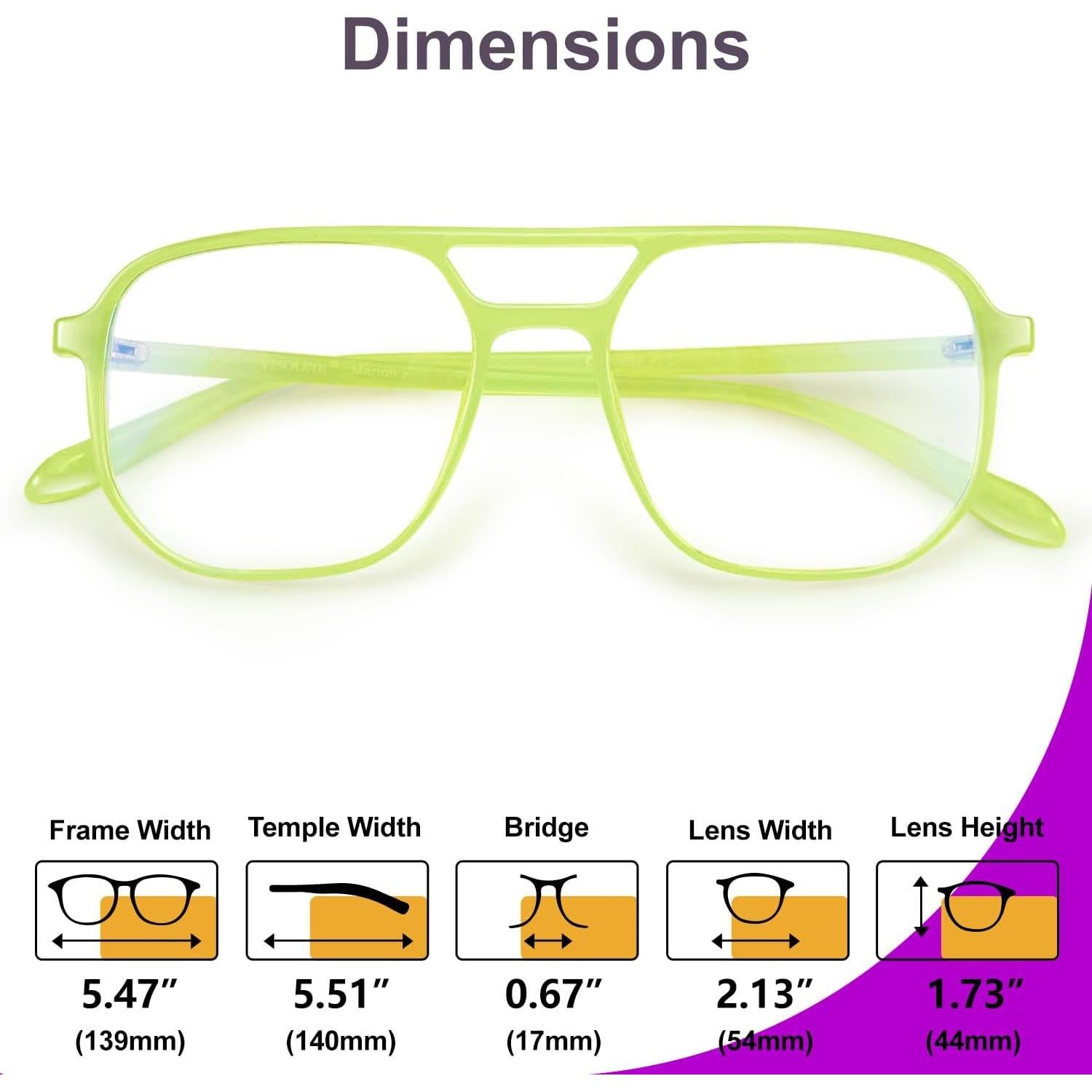 VISOONE Oversized Aviator Frame Lightweight Blue Light Blocking Glasses for Women Men Pilot Fake Nerd Eyeglasses Marion