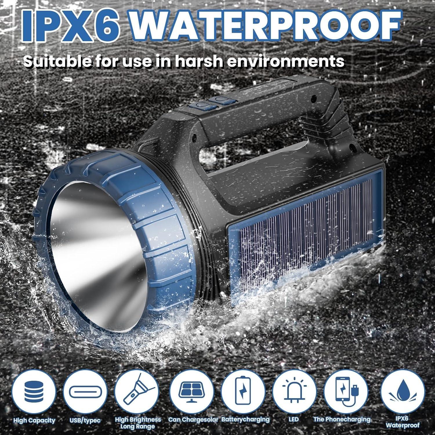 Linterna Solar E-SHIDAI 8000 Lúmenes USB-C y Batería 2400mAh