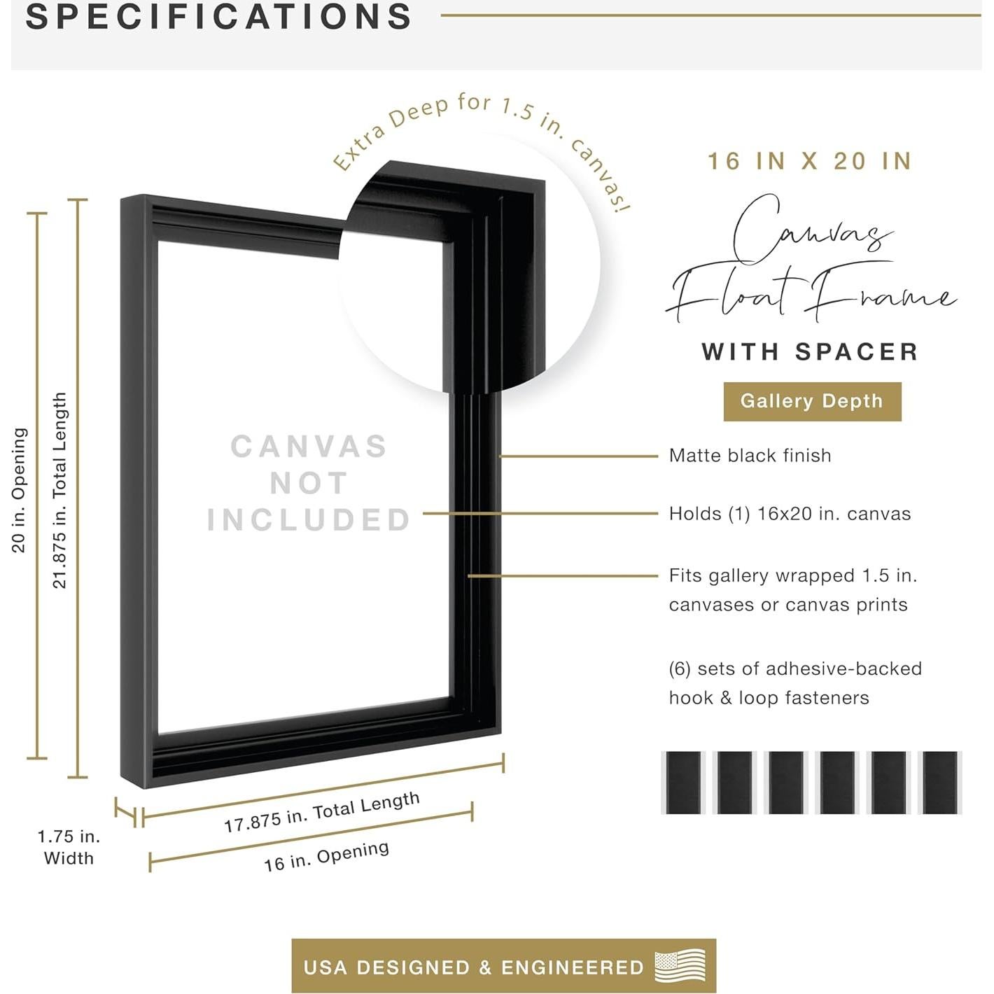Marco Flotante MCS 16x20 Negro para Lienzo Profundo