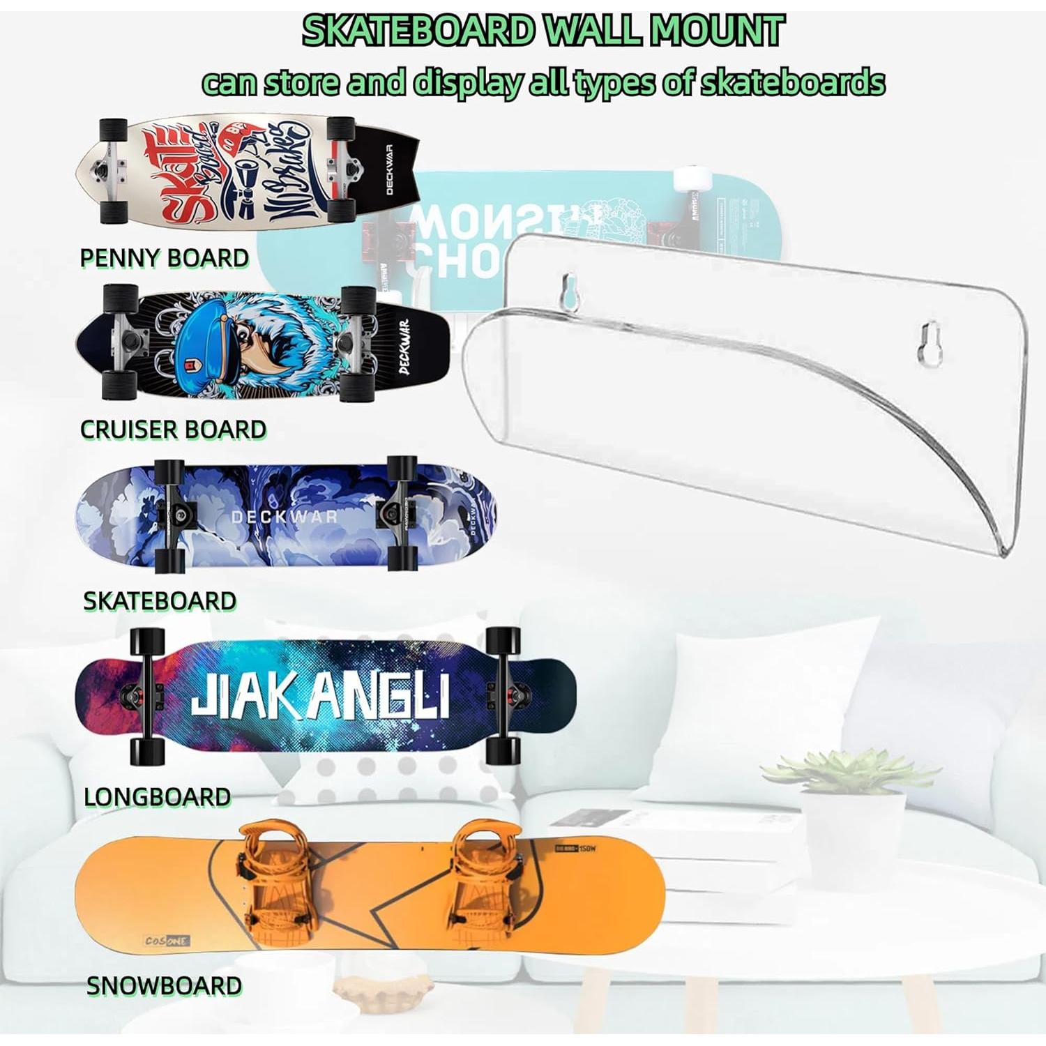 Soporte de Pared para Skateboard BiJun Acrílico Transparente