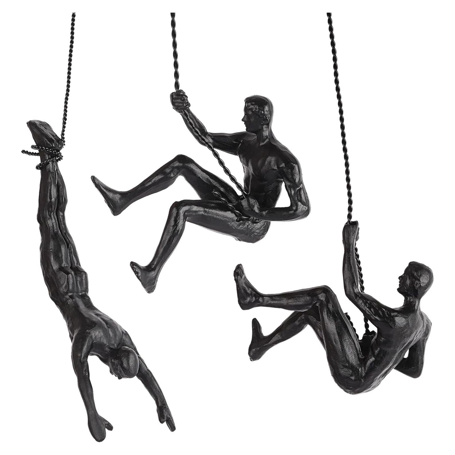 Conjunto de 3 Esculturas de Resina Olpchee Hombre Escalador