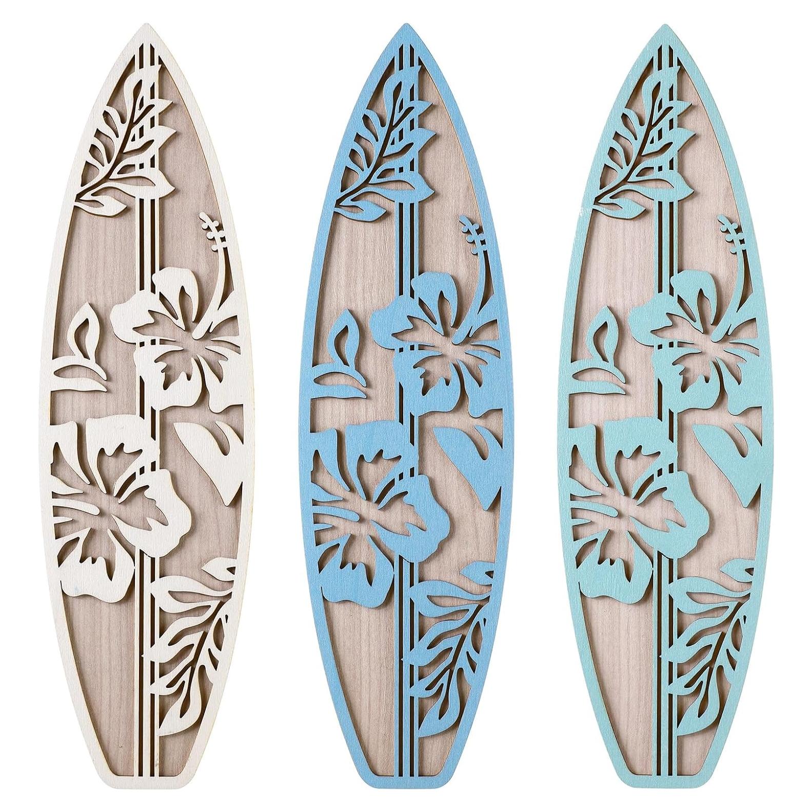 Decoración de Pared Tabla de Surf RattanView 3 Piezas Hibisco Azul