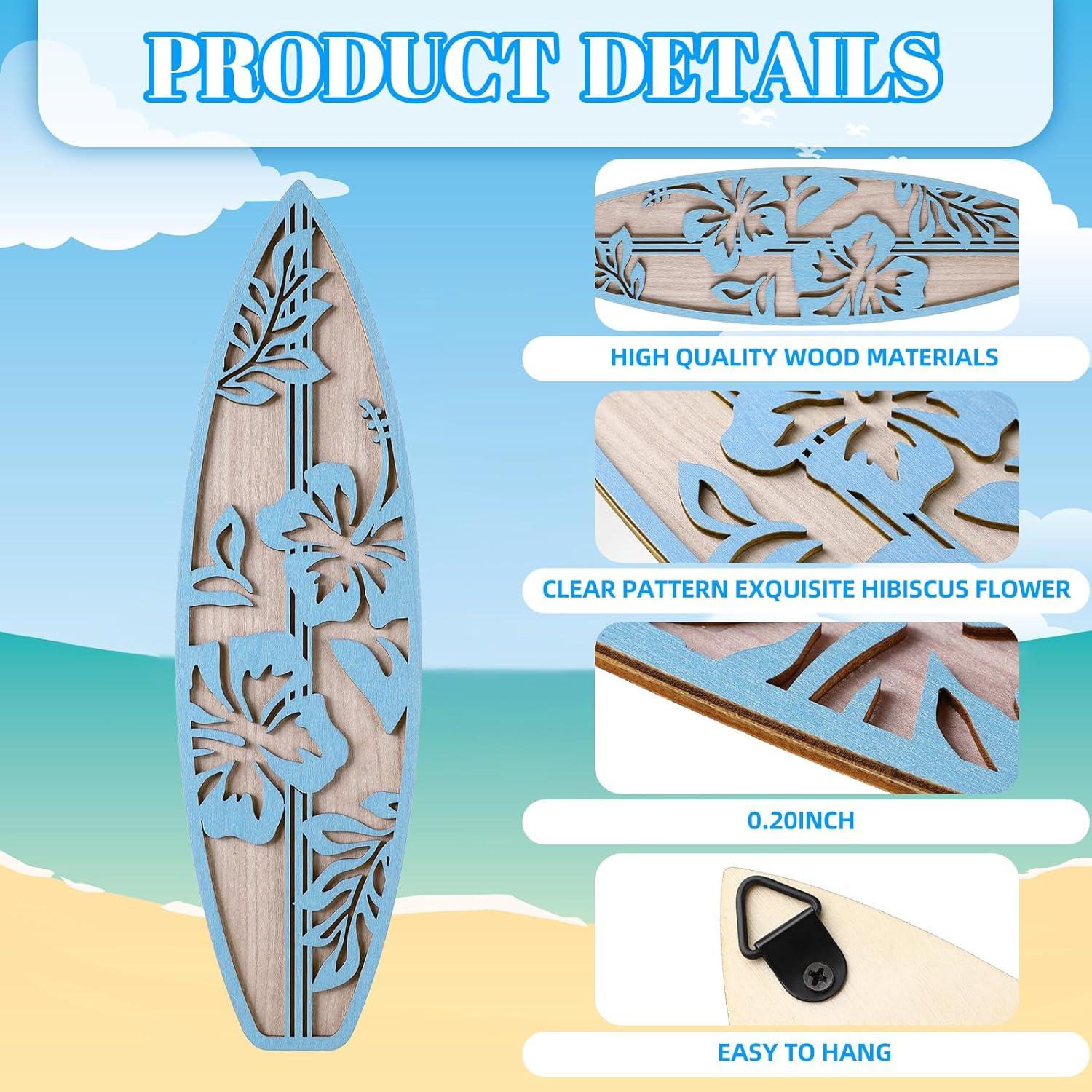 Decoración de Pared Tabla de Surf RattanView 3 Piezas Hibisco Azul