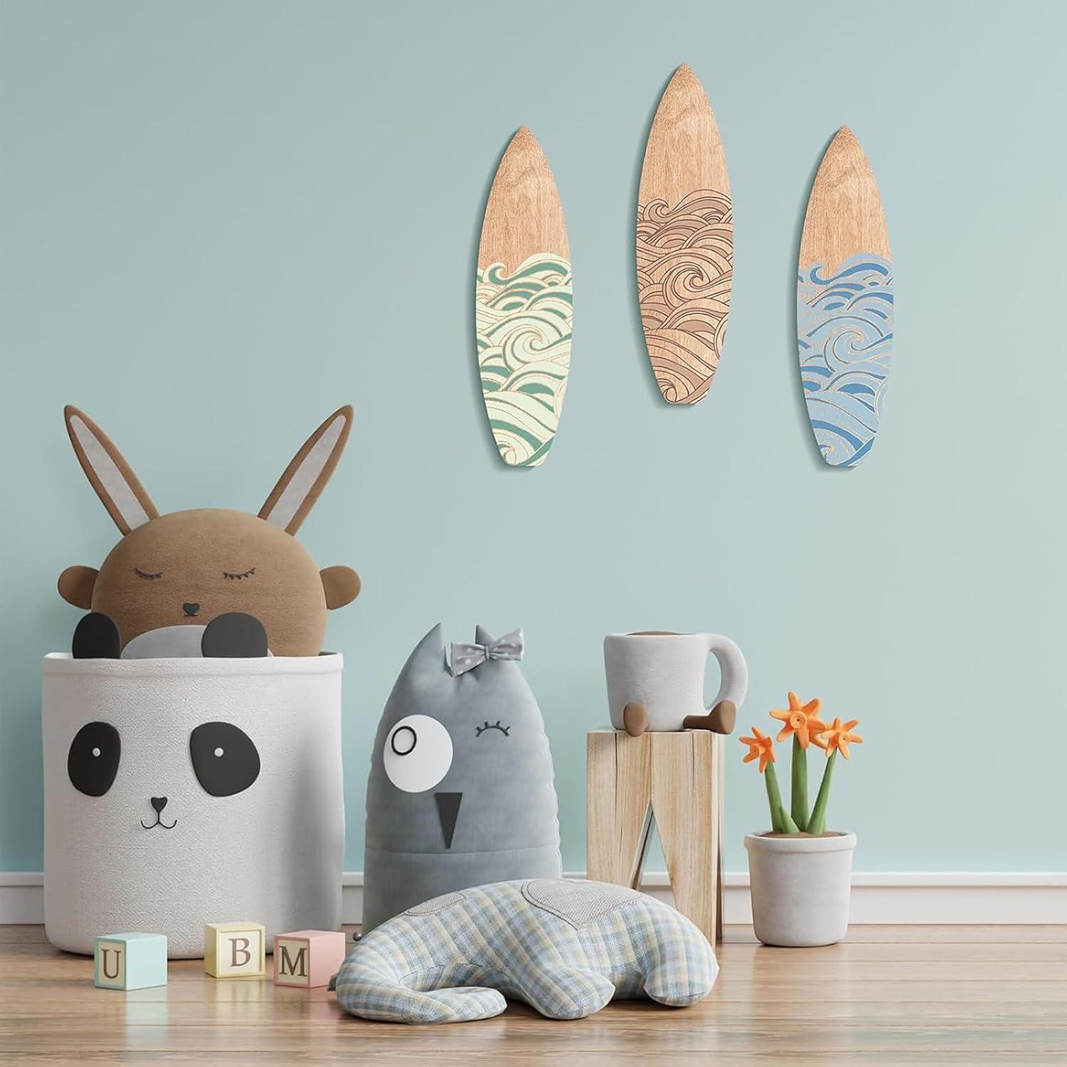 Decoración de Pared Tabla de Surf RattanView 3 Piezas 30x8.5cm