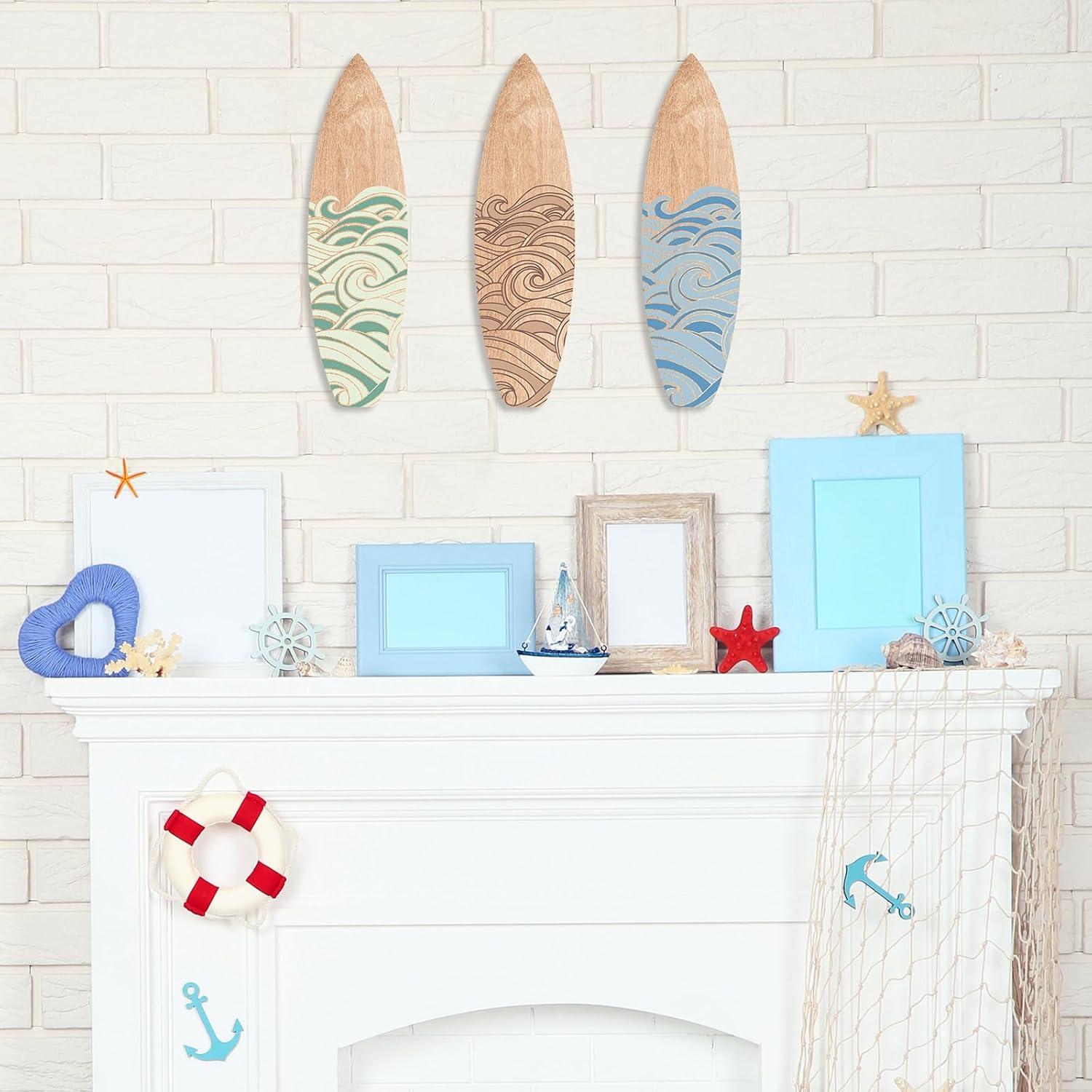 Decoración de Pared Tabla de Surf RattanView 3 Piezas 30x8.5cm