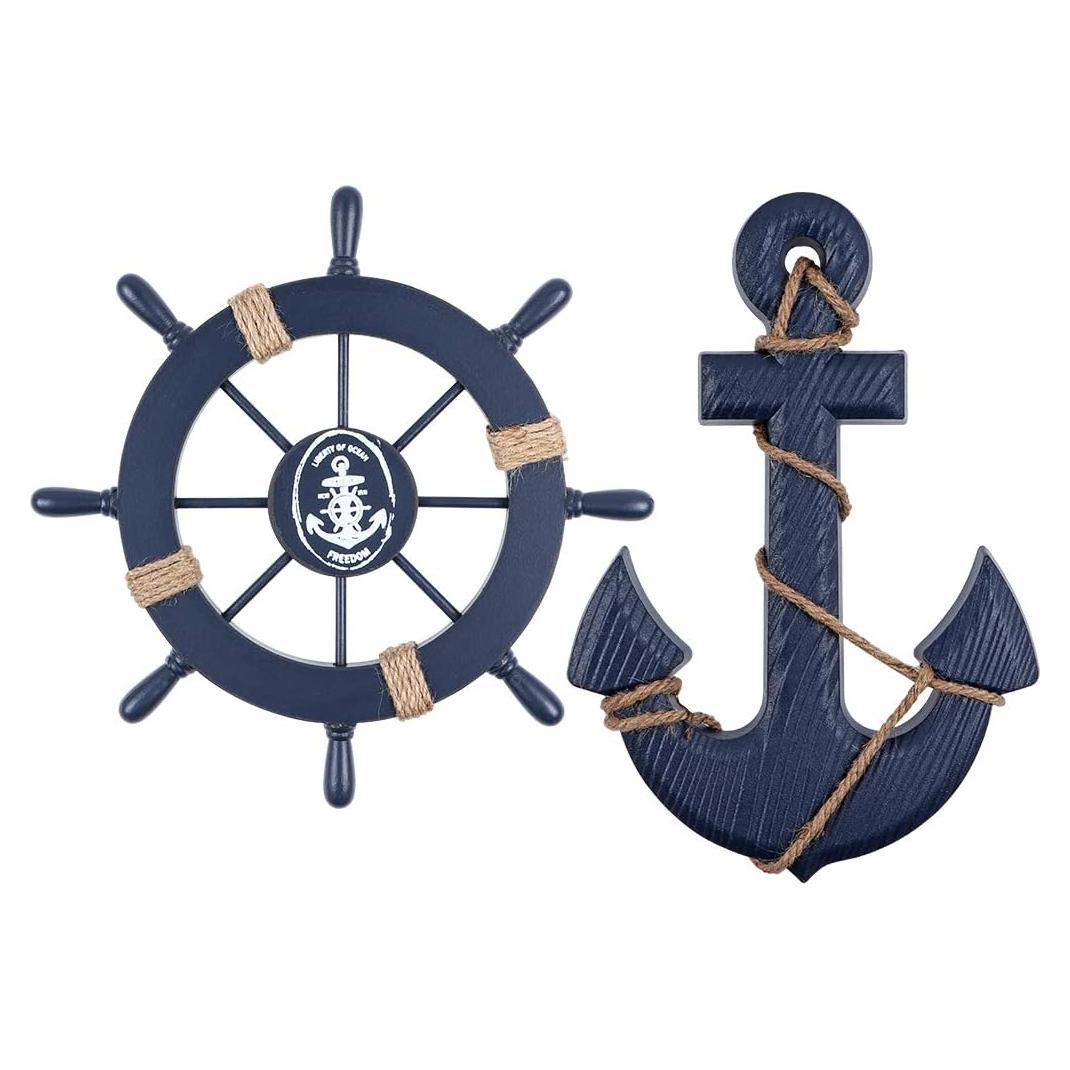 Rueda de Timón de Madera MDLUU 27.94 cm Azul Marino