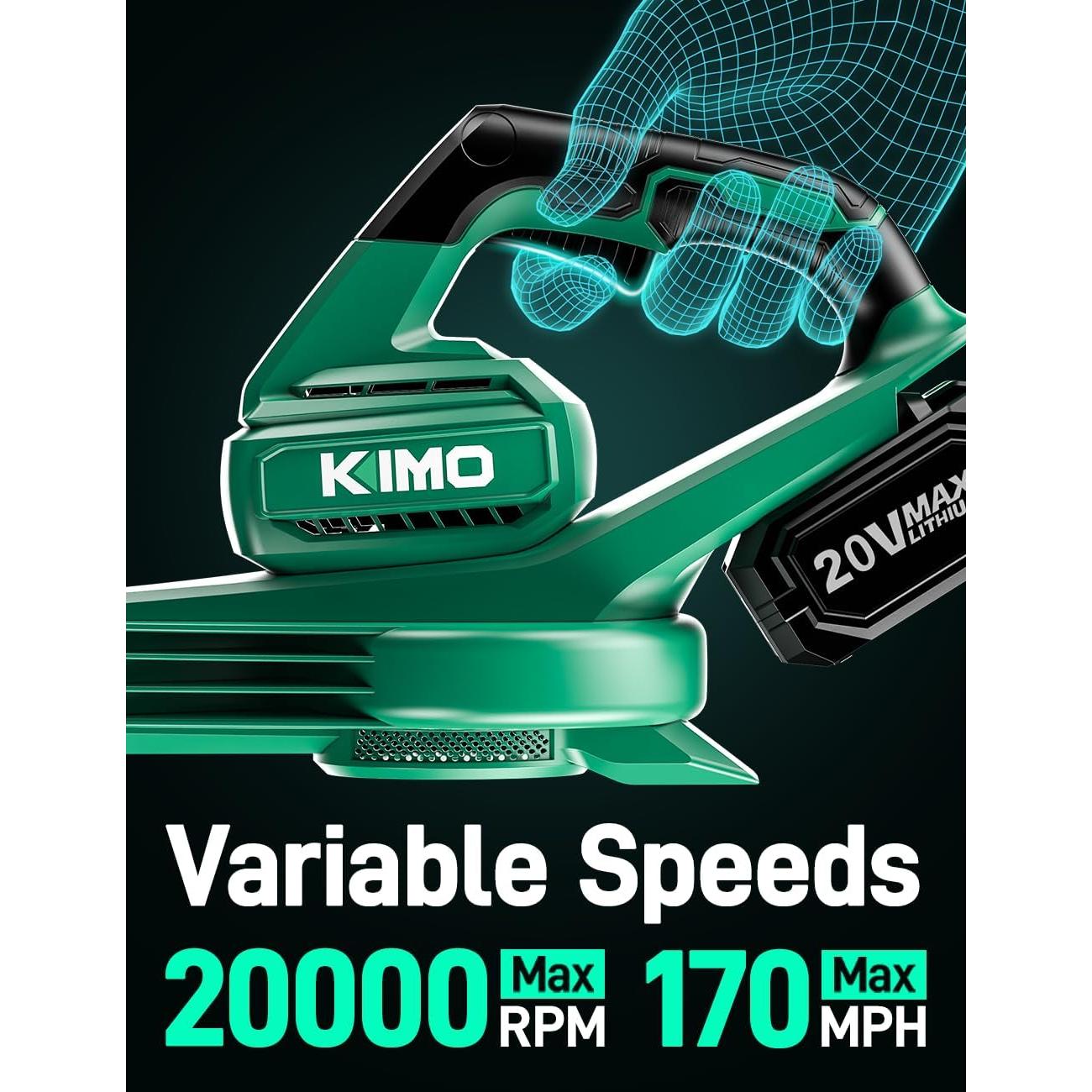 Soplador de Hojas KIMO Inalámbrico 2 Baterías 20000 RPM