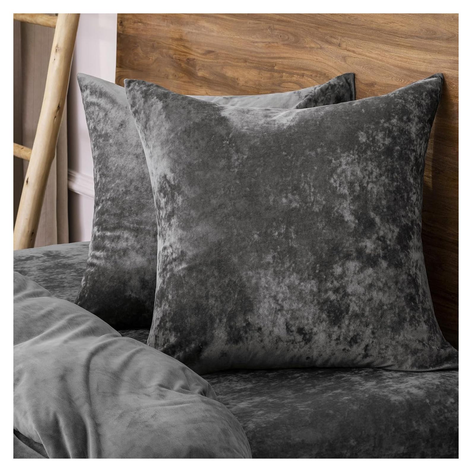 Fundas de Almohada Euro PHF Terciopelo 66x66cm Gris Oscuro - 2 Unidades