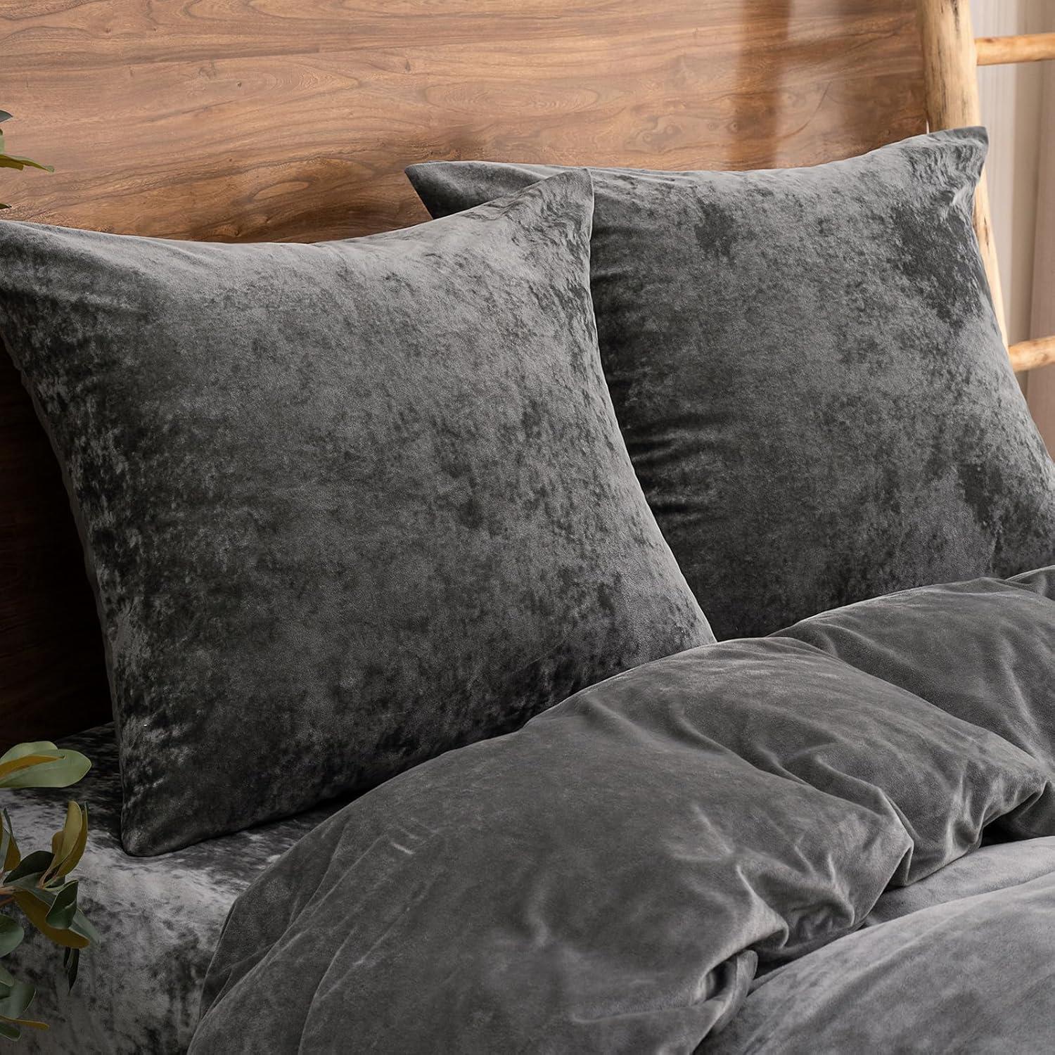 Fundas de Almohada Euro PHF Terciopelo 66x66cm Gris Oscuro - 2 Unidades