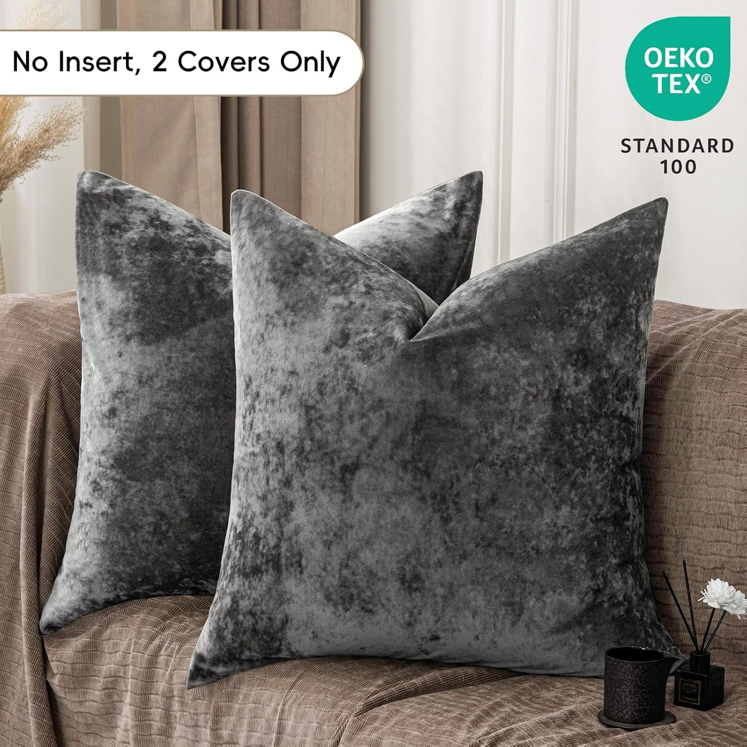 Fundas de Almohada Euro PHF Terciopelo 66x66cm Gris Oscuro - 2 Unidades