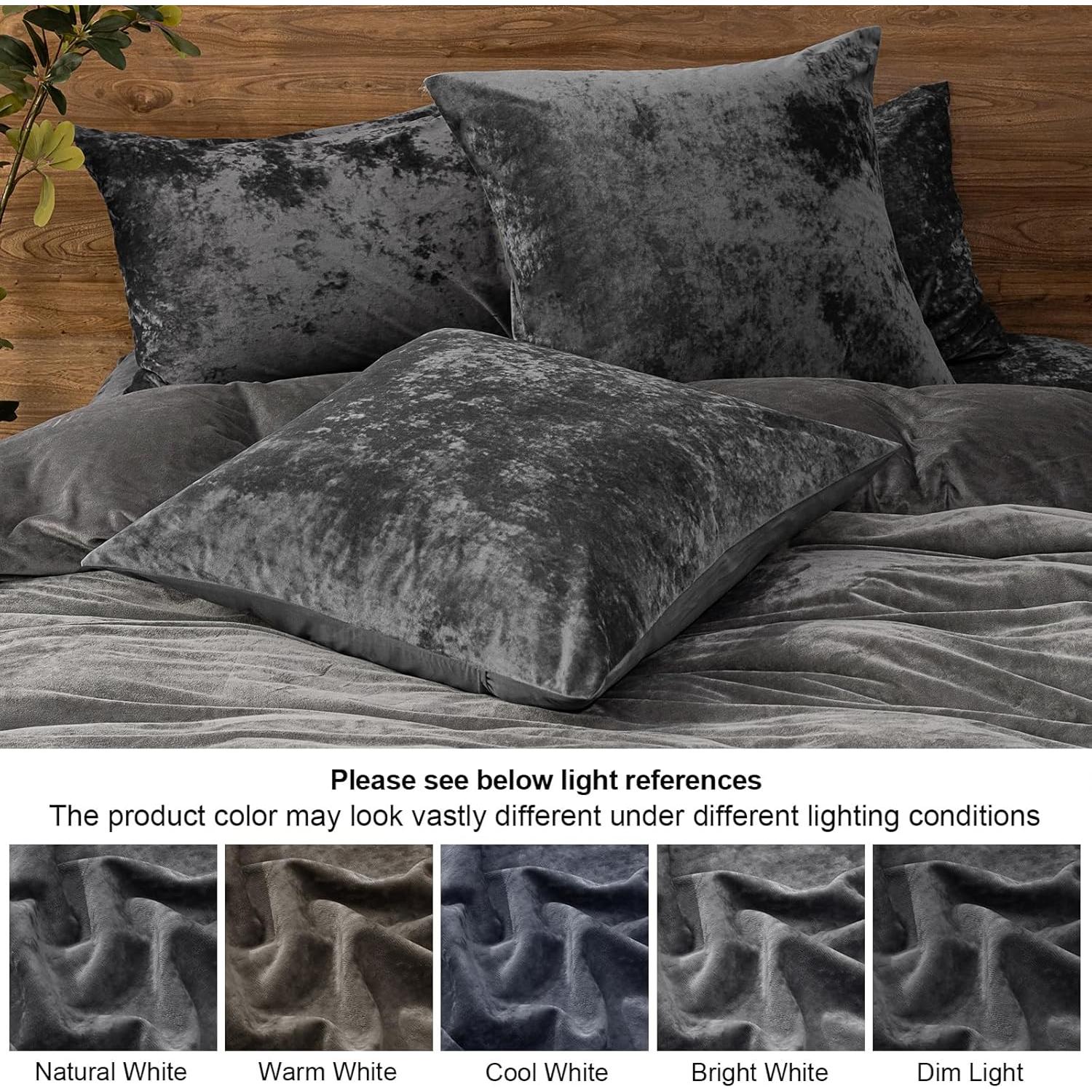 Fundas de Almohada Euro PHF Terciopelo 66x66cm Gris Oscuro - 2 Unidades