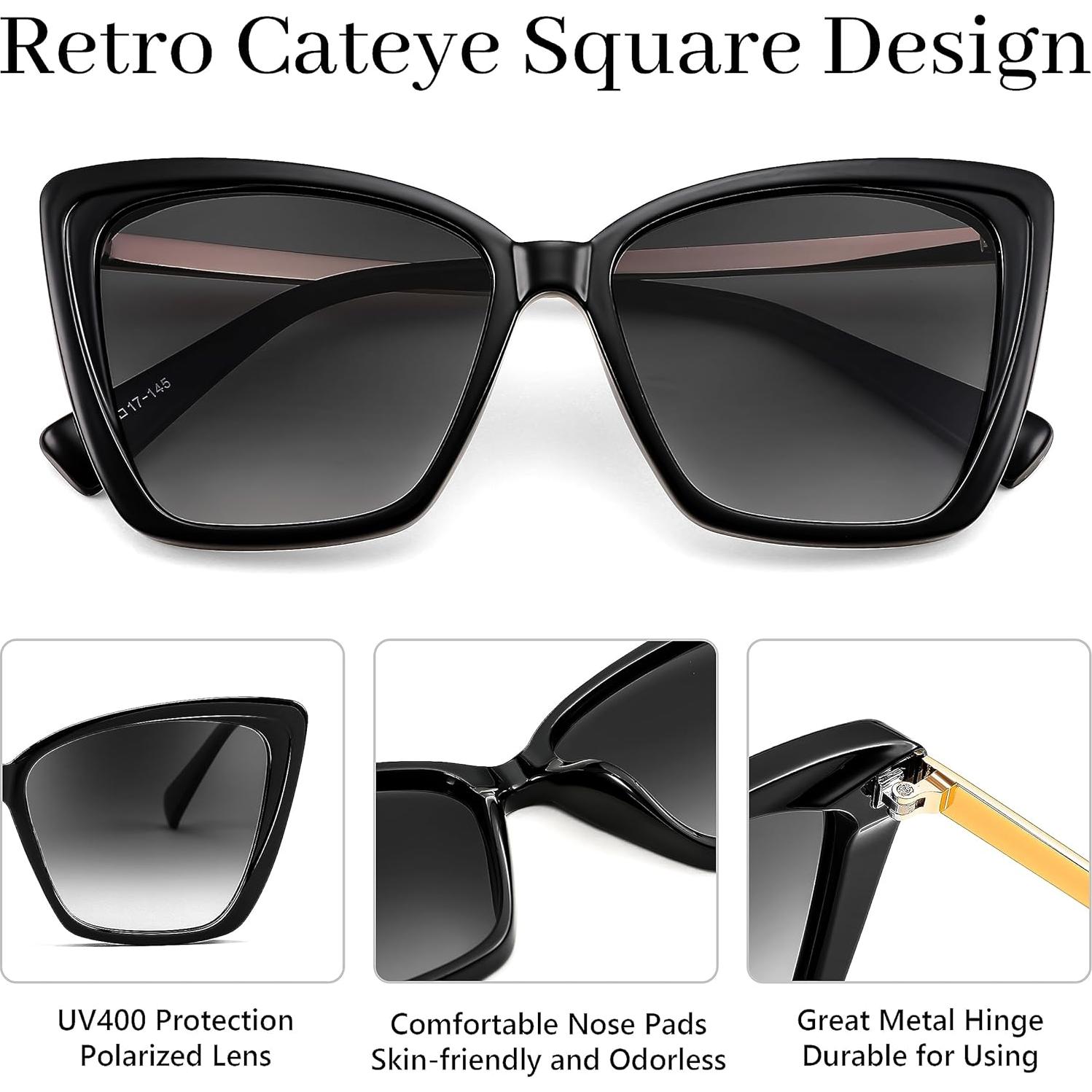 Gafas de Sol Polarizadas FEISEDY Gato Ojo para Mujeres - Negro