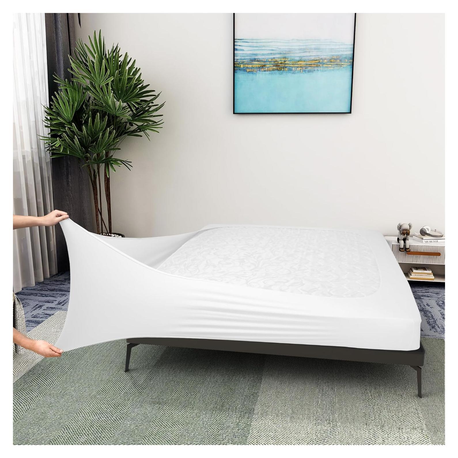 Funda de Box Spring Queen ALYVIA SPRING Microfibra Ajustable Blanca